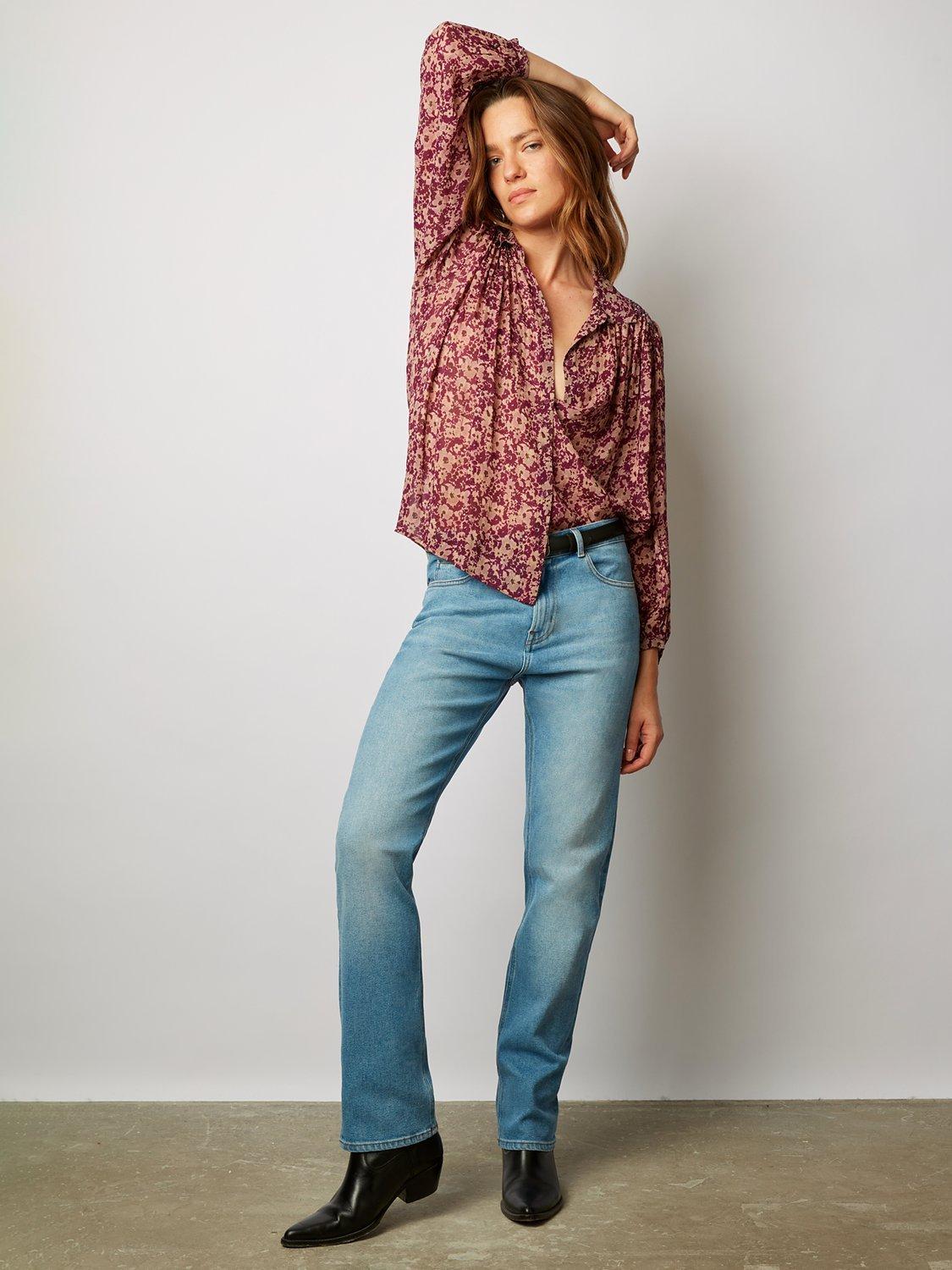 Gerard Darel Chelsea Floral Print Blouse, Pink/Multi