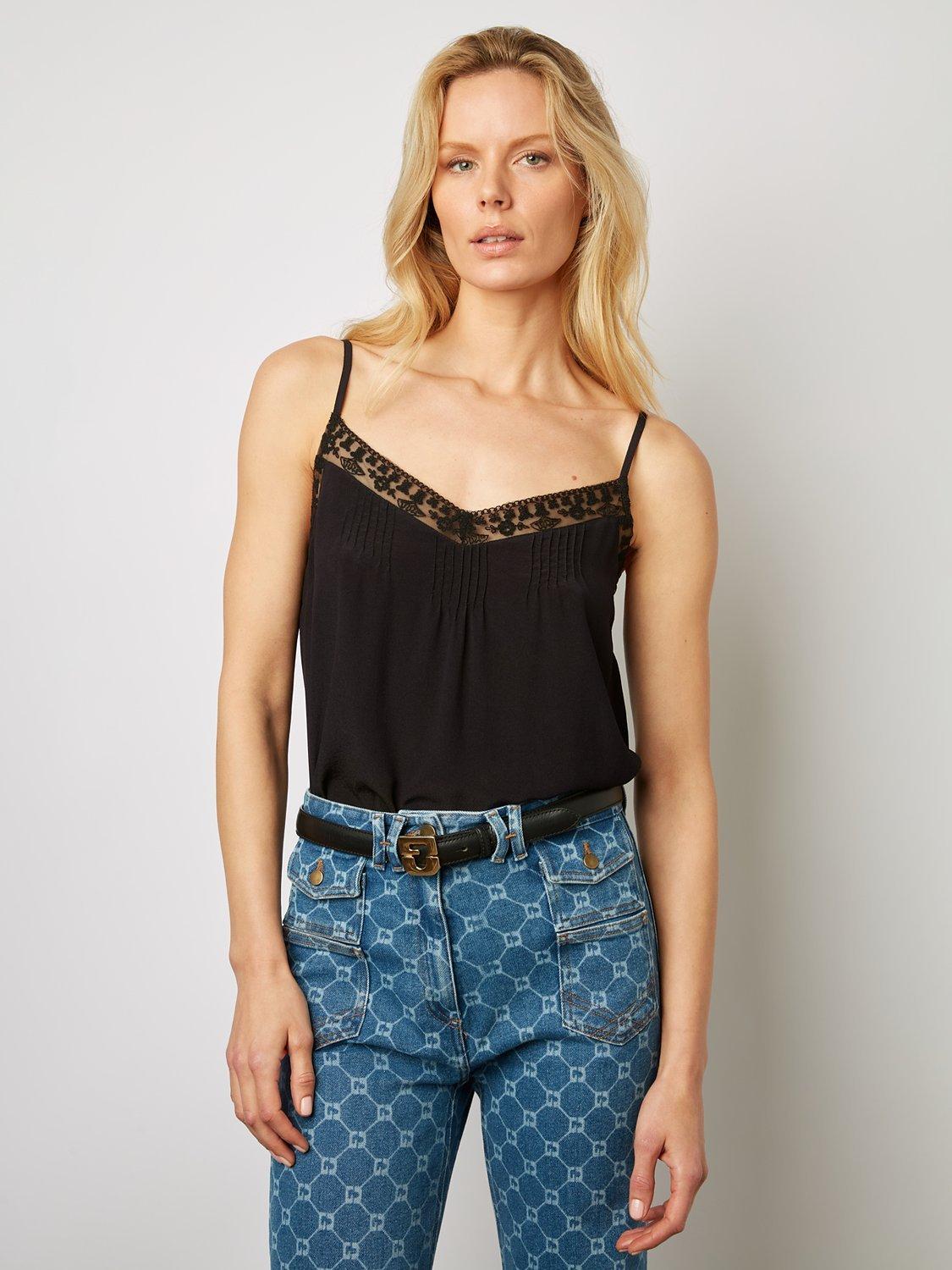 Gerard Darel Clara Silk Lace Cami Top