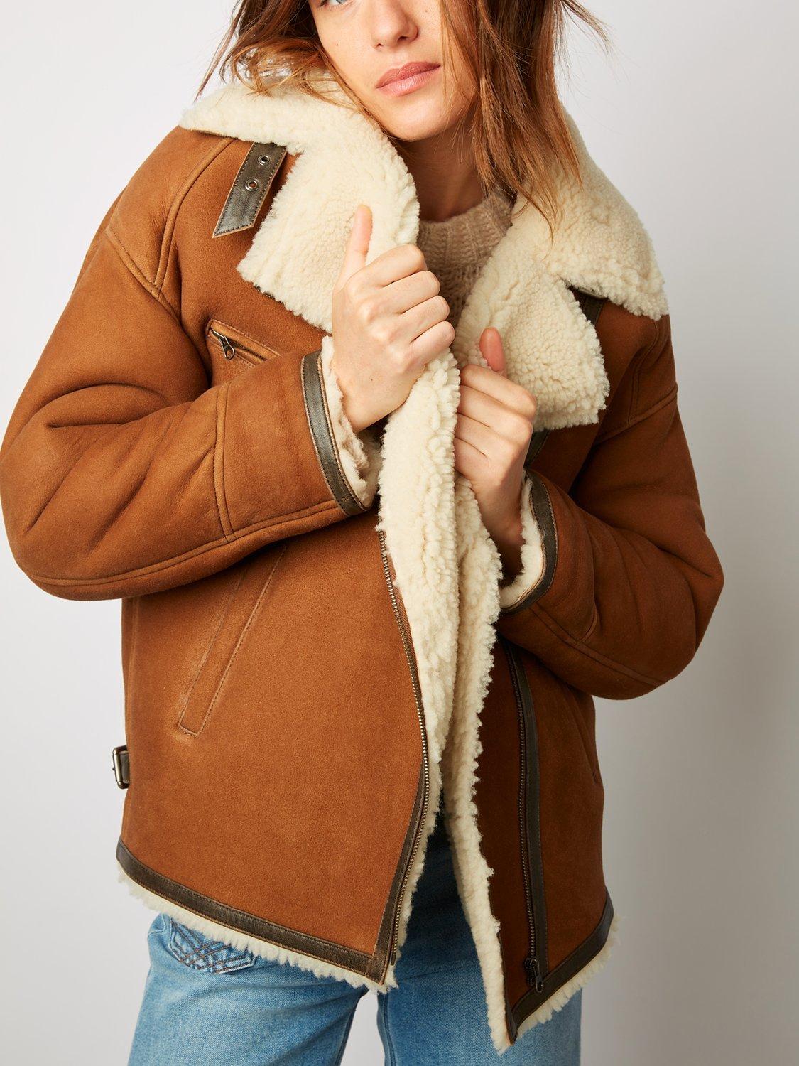 Gerard Darel Manuela Sheepskin Coat, Camel, 10