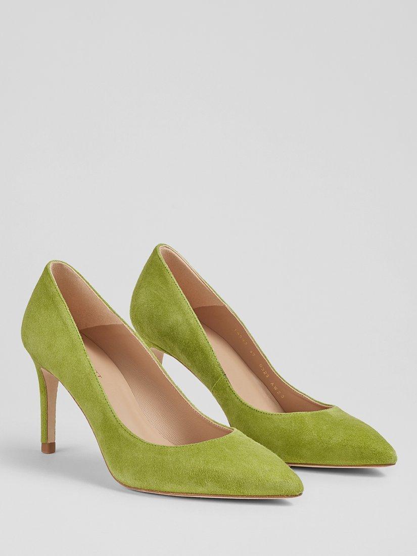 Product image 2 of 4, which shows L.K.Bennett Floret Suede Stiletto Heel Court Shoes, Green, 2