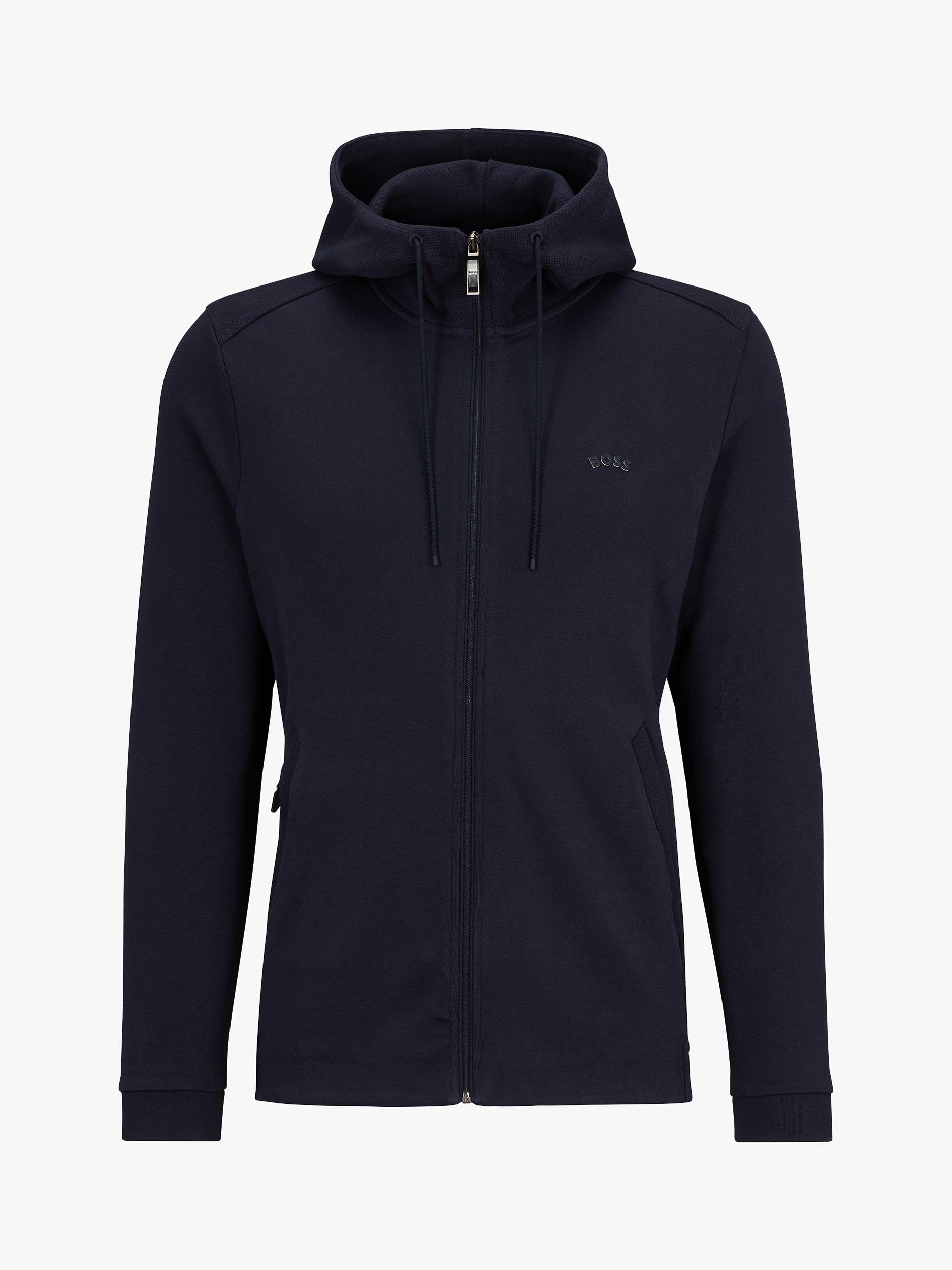 BOSS Saggy Curved Basic Zip-Up Hoodie, Dark Blue