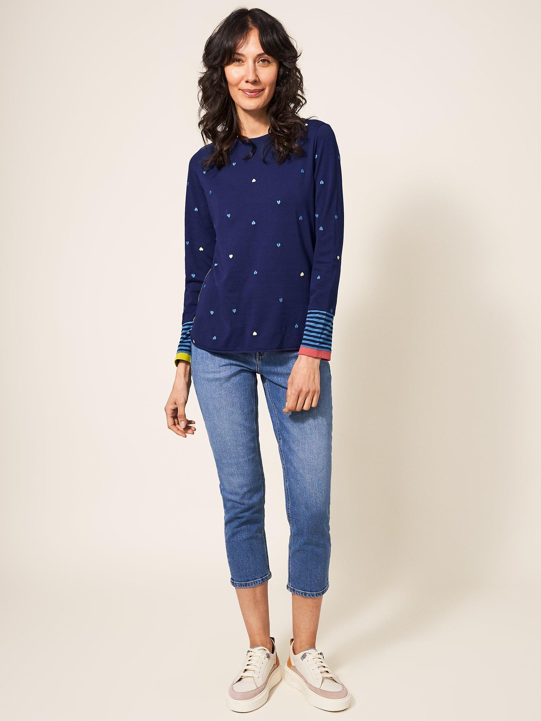 White Stuff Cassie Embroidered T-Shirt, Navy/Multi