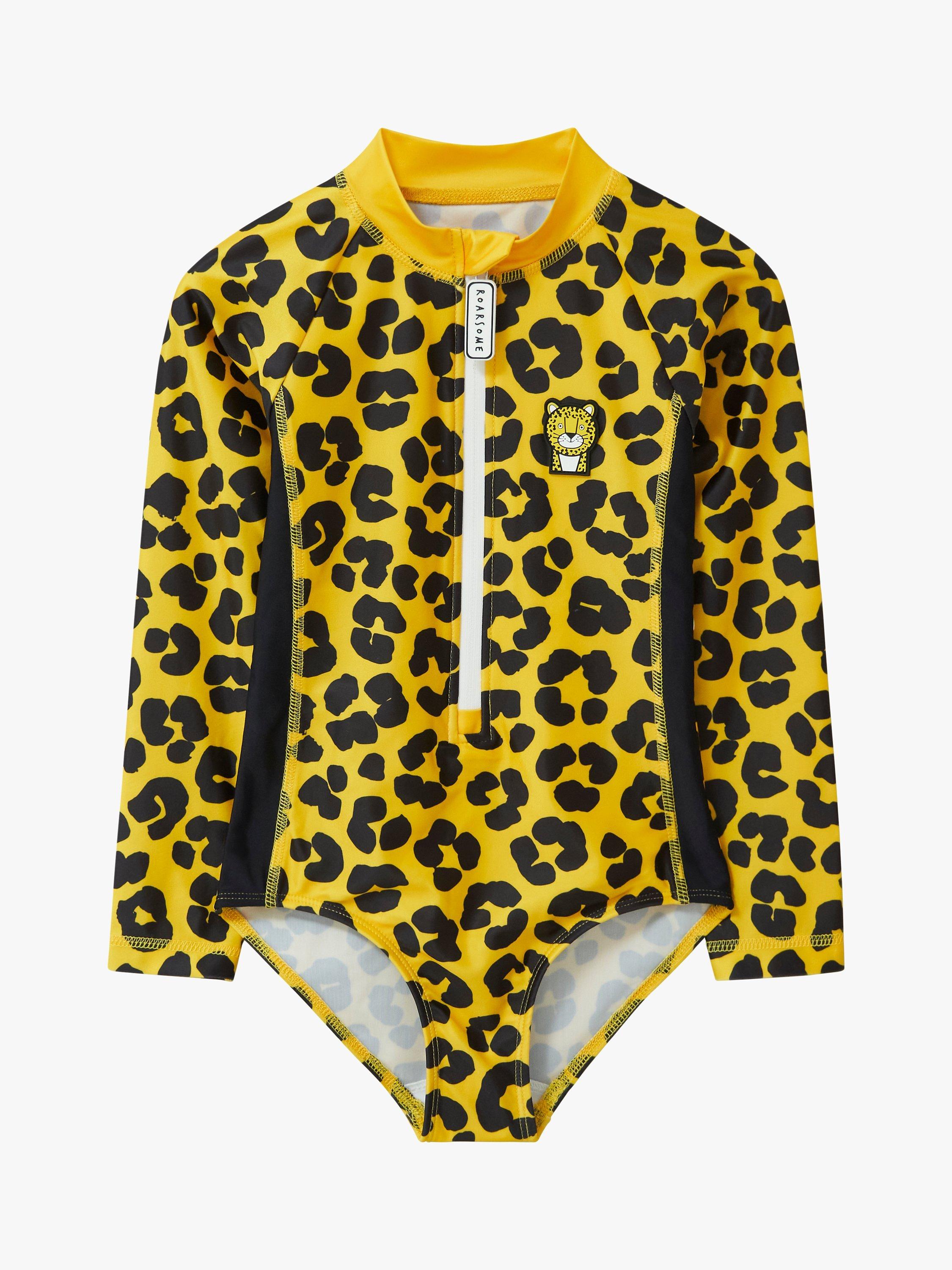 Product image 1 of 6, which shows Roarsome Kids' Dash Leopard Print Swimsuit, Mid Yellow, 1-2 years