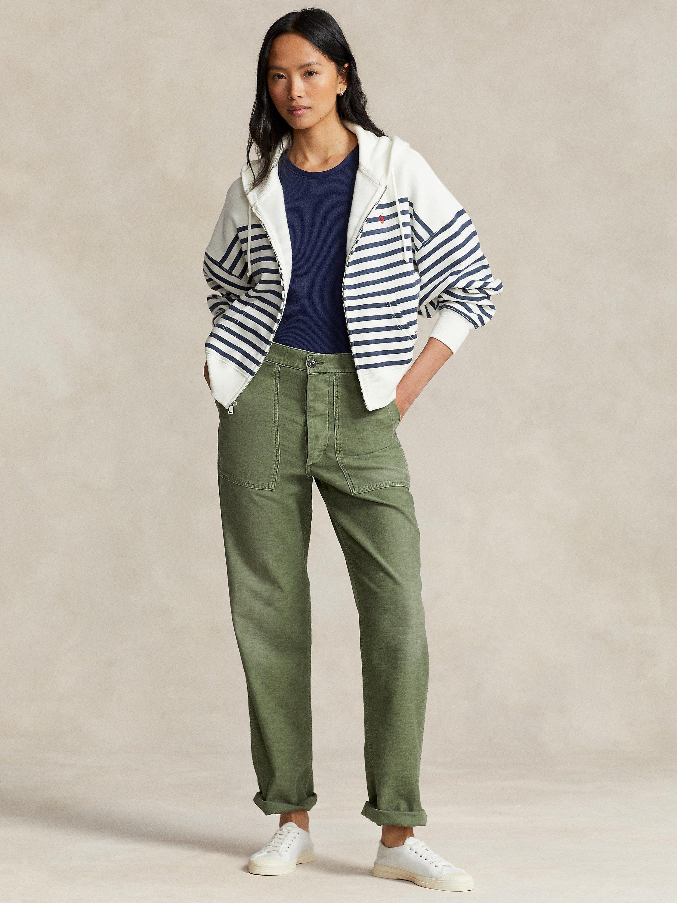 Polo Ralph Lauren Stripe Zip Through Hoodie, White/Boston Navy