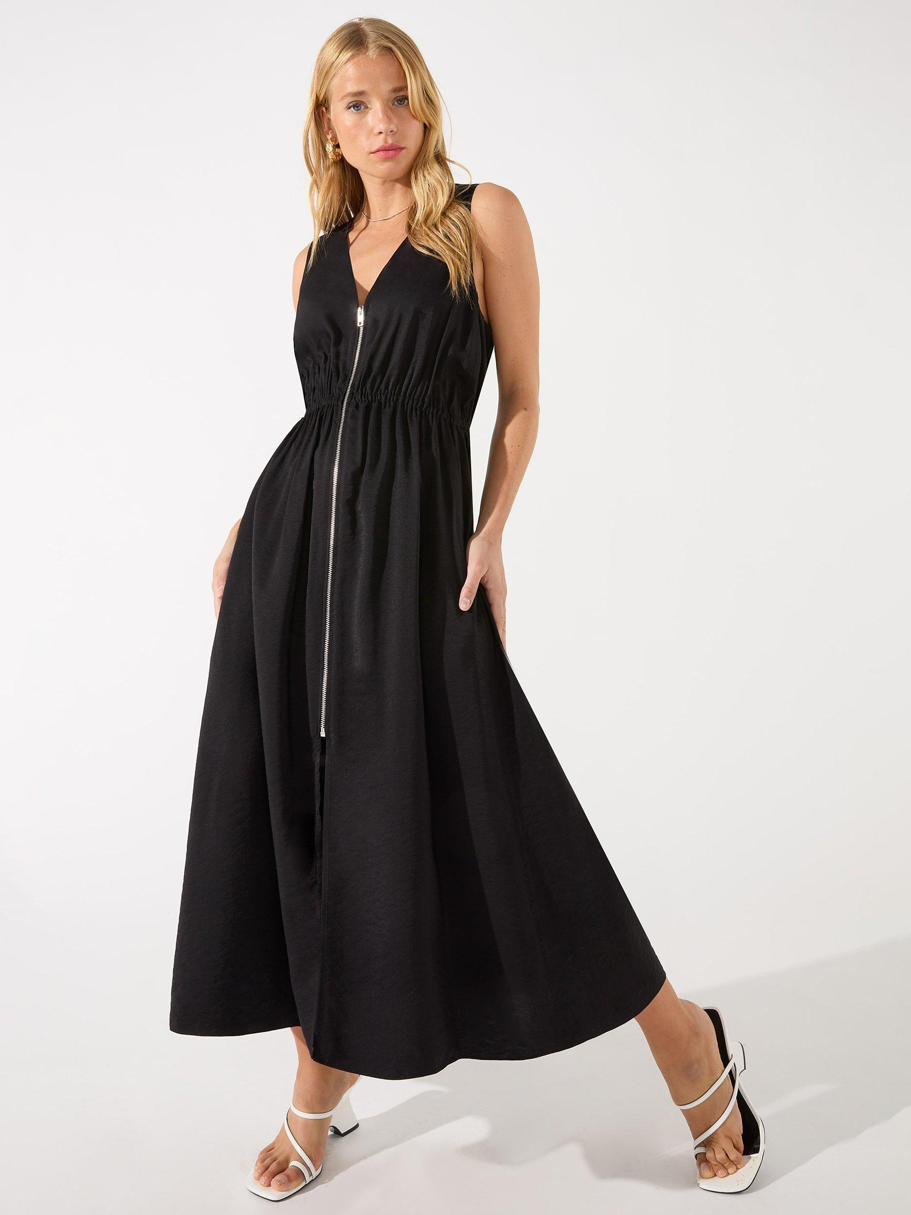 Ro&Zo Zip Front Sleeveless Midi Dress, Black