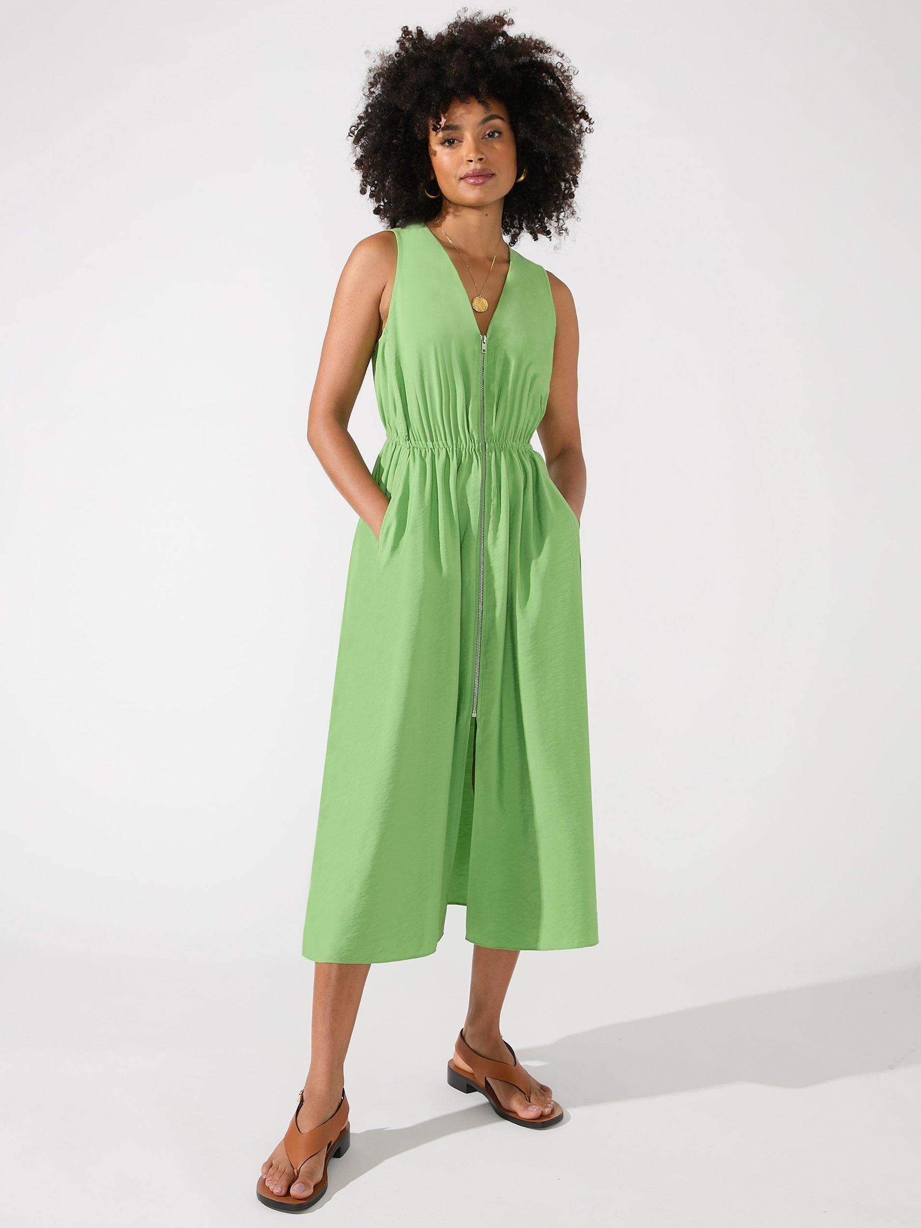 Ro&Zo Zip Front Sleeveless Midi Dress, Green