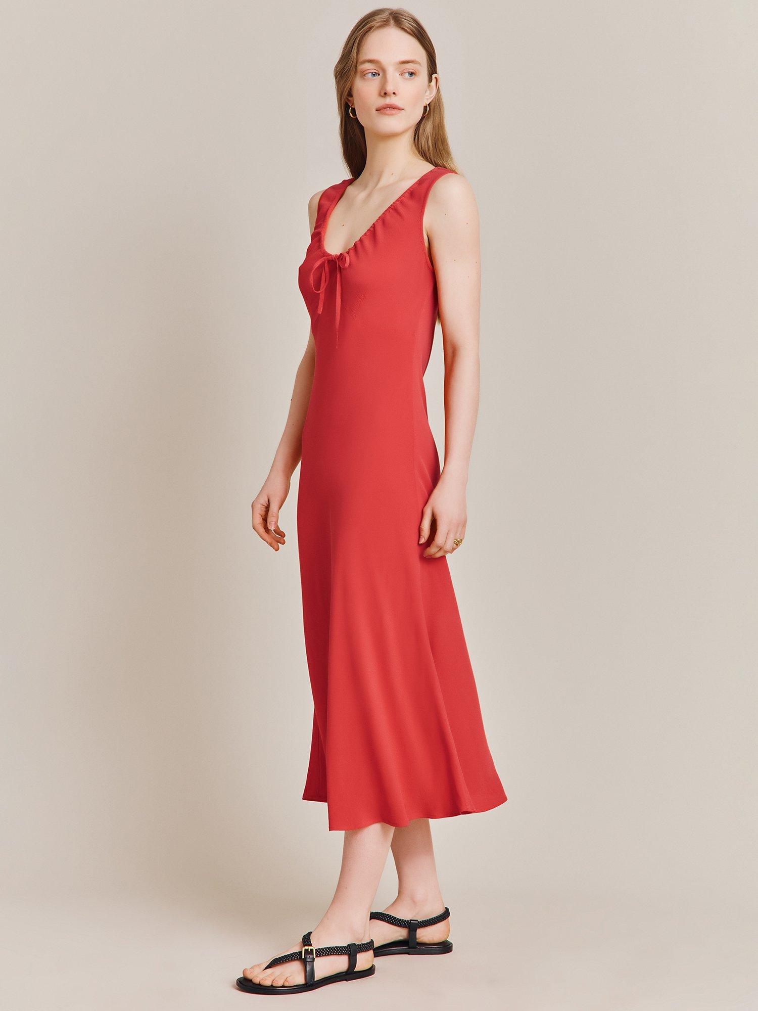 Ghost Trixie Tie Detail Midi Dress, Sunglow