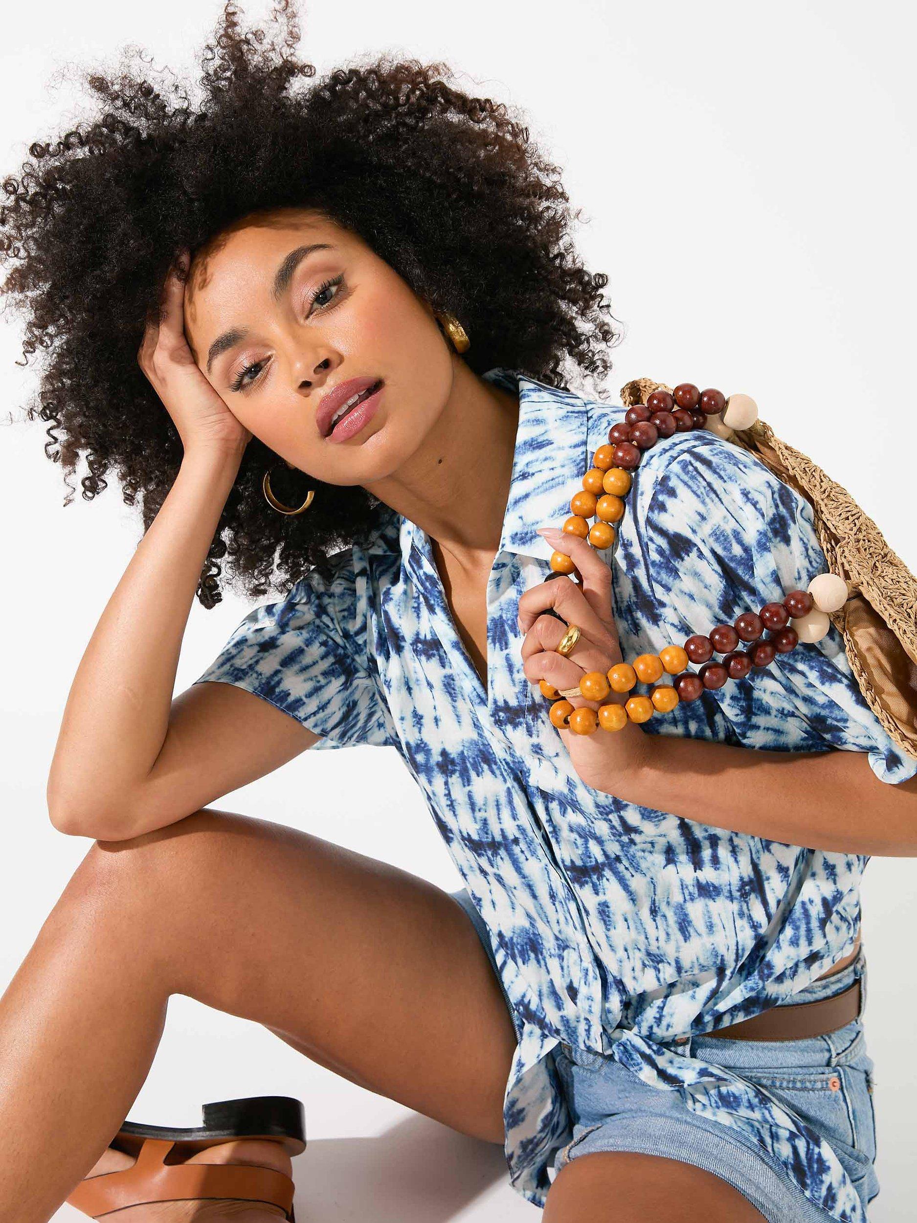 Ro&Zo Printed Flutter Sleeve Shirt, Blue