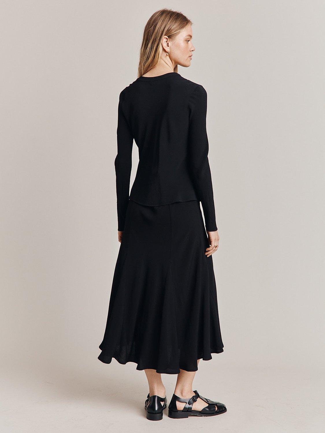 Product image 2 of 4, which shows Ghost Phoebe Godet Panel Crepe Midi Skirt, Black, XS