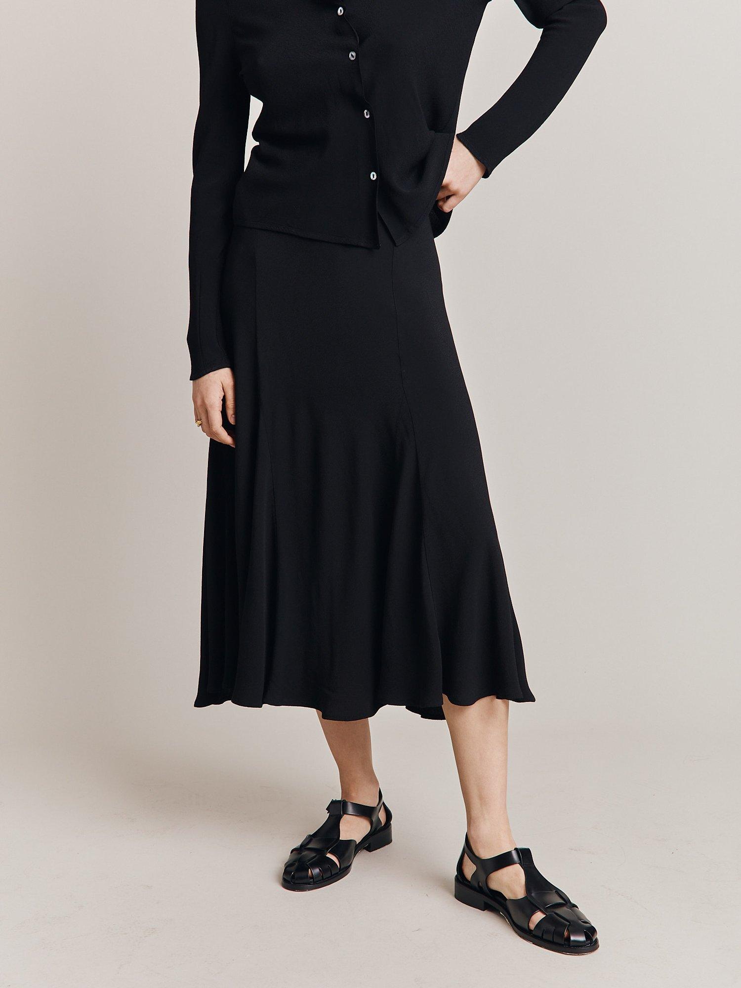 Product image 3 of 4, which shows Ghost Phoebe Godet Panel Crepe Midi Skirt, Black, XS