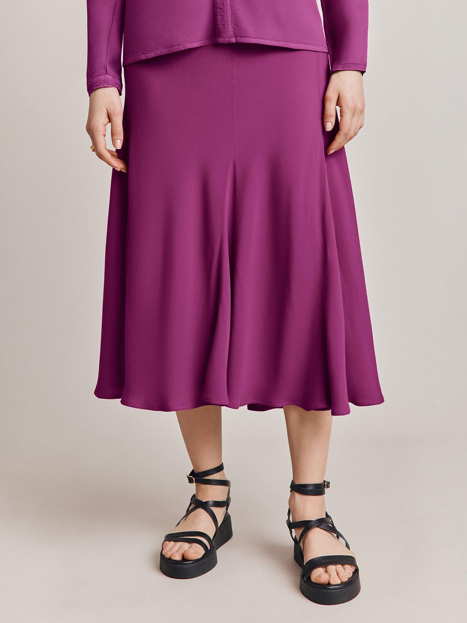Product image 1 of 2, which shows Ghost Phoebe Godet Panel Crepe Midi Skirt, Bright Purple, XXXL
