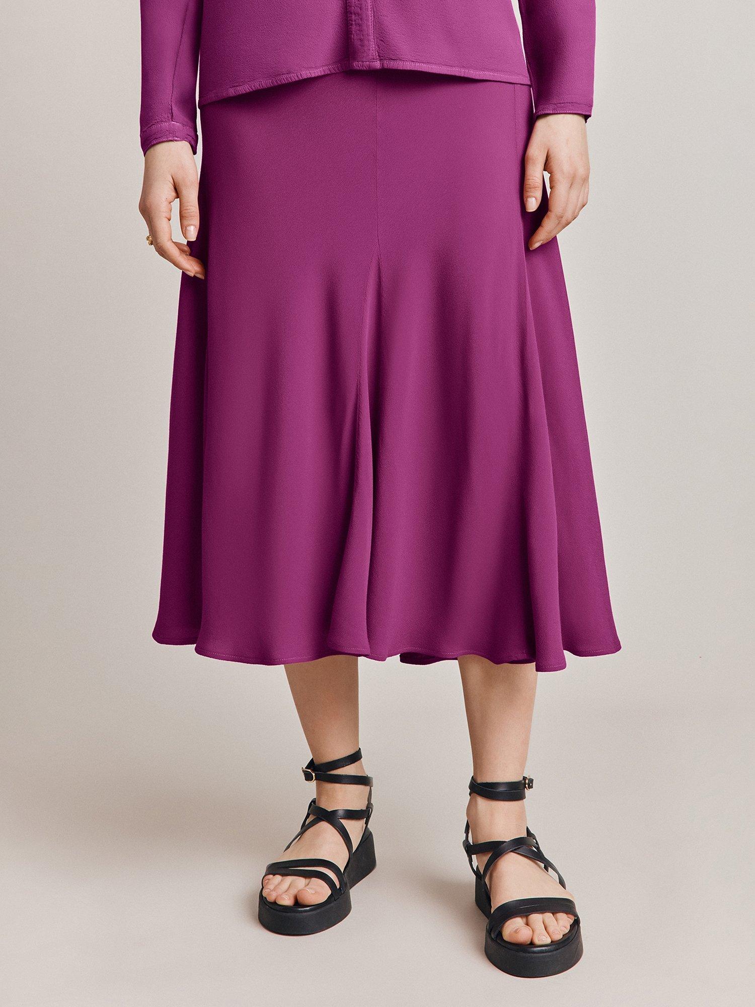 Ghost Phoebe Godet Panel Crepe Midi Skirt, Bright Purple, XXXL