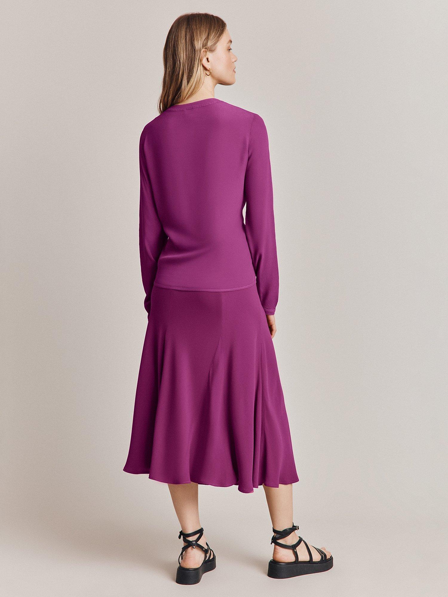Product image 2 of 2, which shows Ghost Phoebe Godet Panel Crepe Midi Skirt, Bright Purple, XXXL