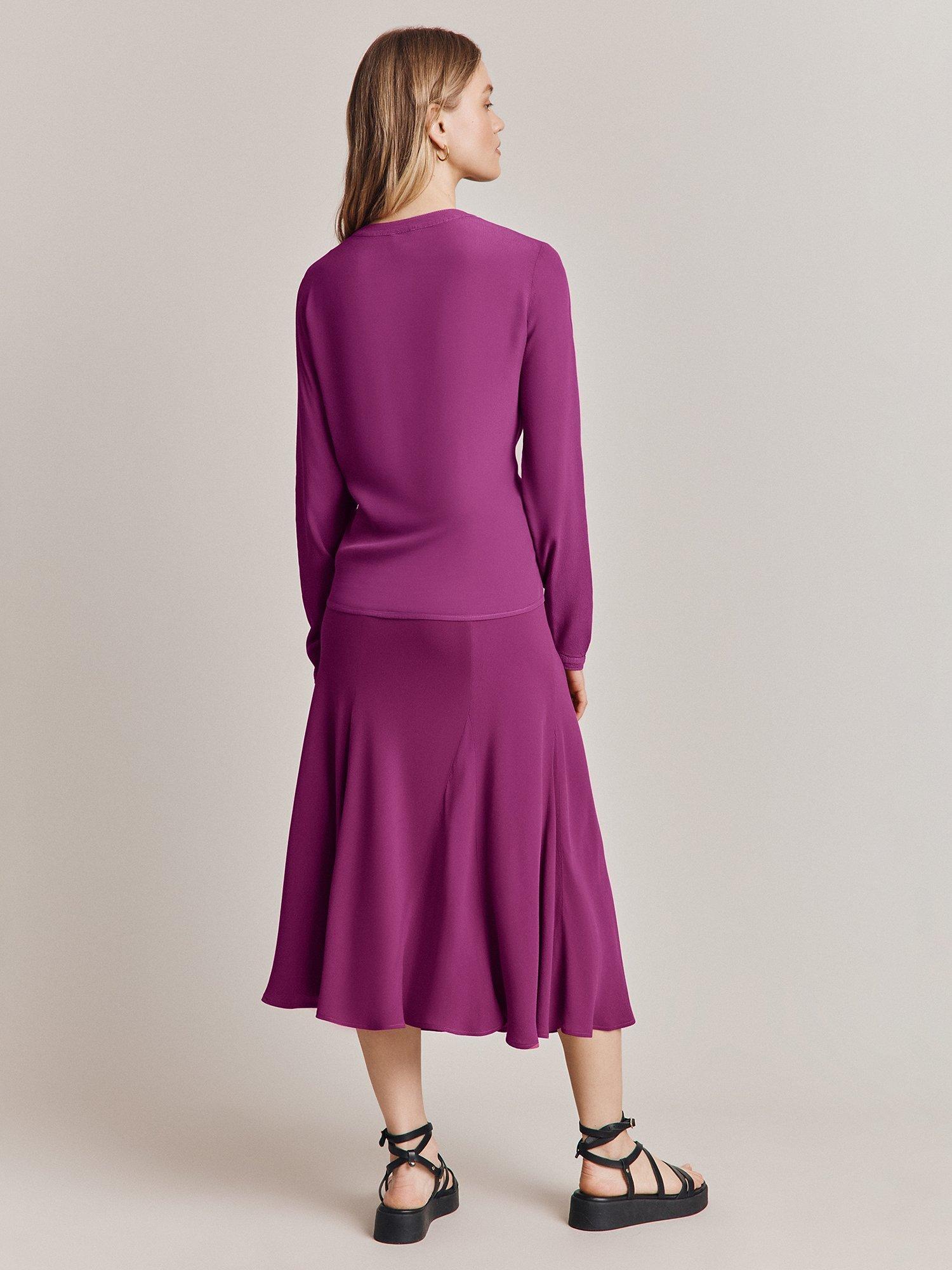 Ghost Phoebe Godet Panel Crepe Midi Skirt, Bright Purple, XXXL