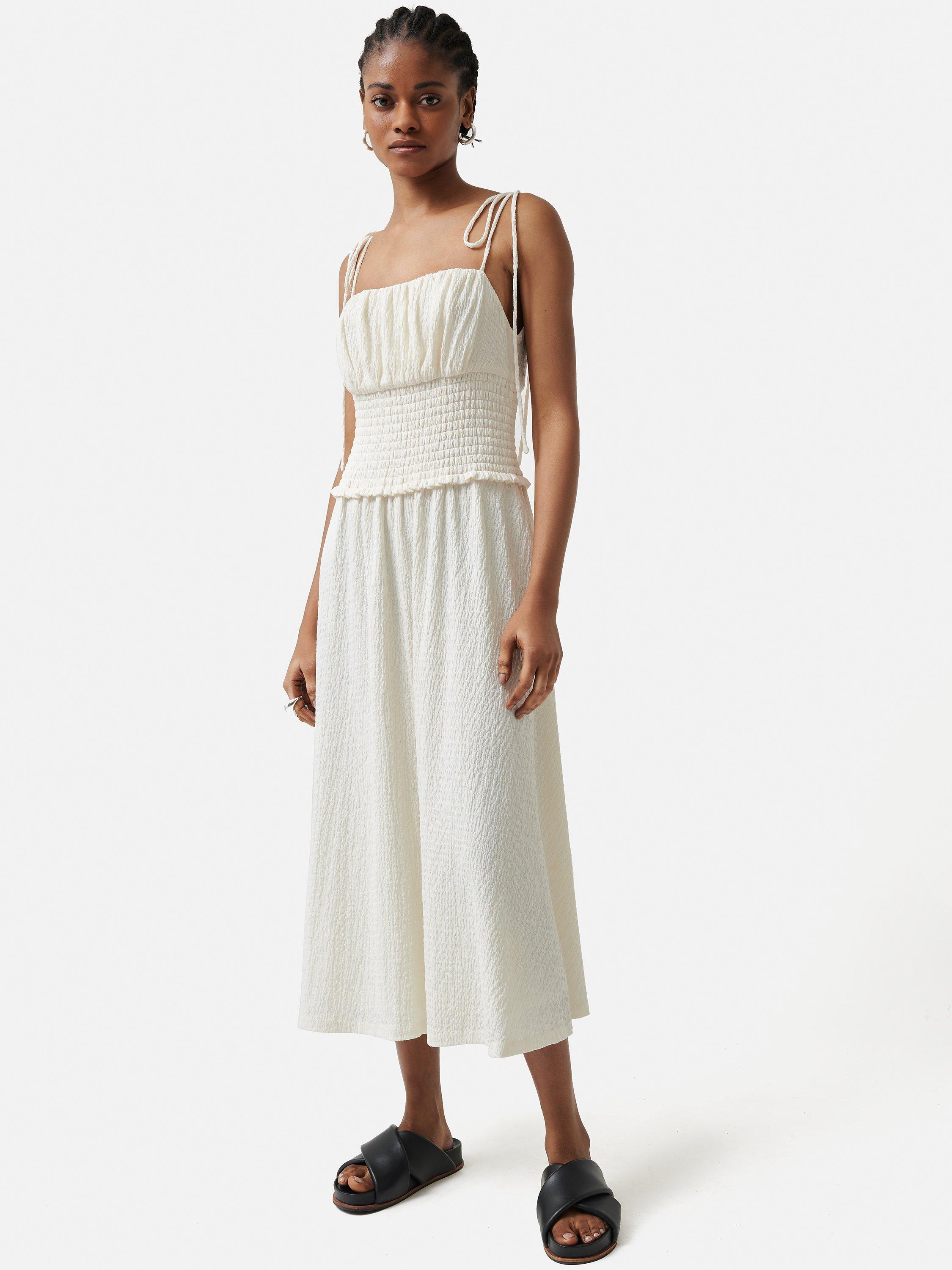 Jigsaw Crinkle Jersey Strappy Midi Dress, White