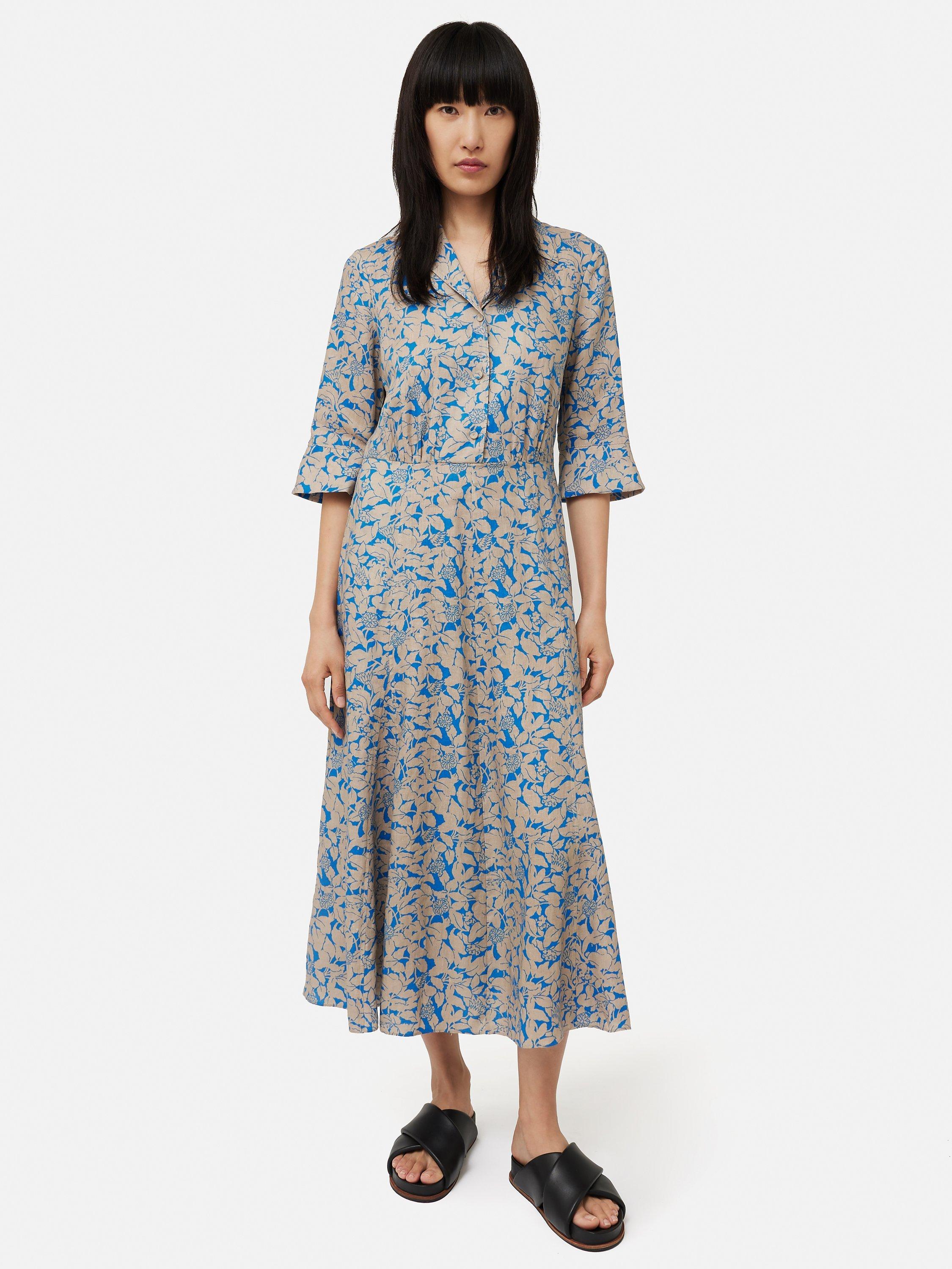 Jigsaw Shadow Leaf Linen Dress, Khaki