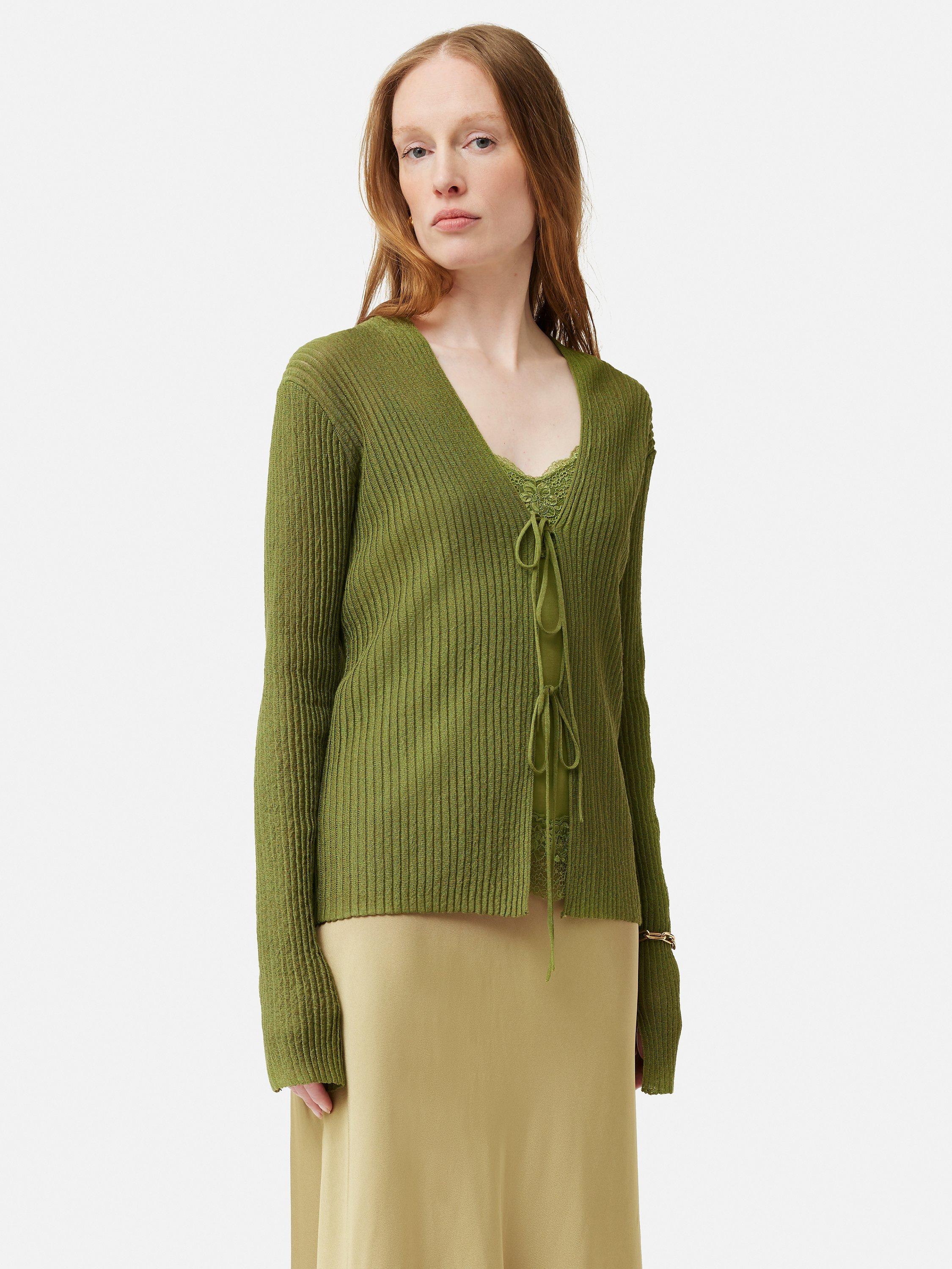 Jigsaw Textured Plisse Linen Blend Cardigan, Green