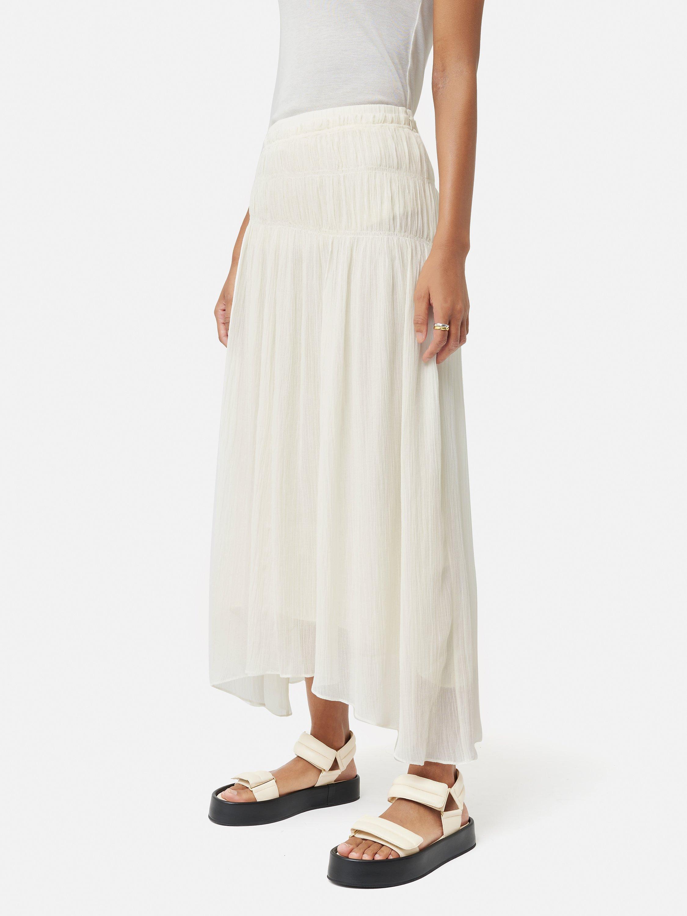 Jigsaw Gauze Cotton Blend Ruched Skirt, Cream