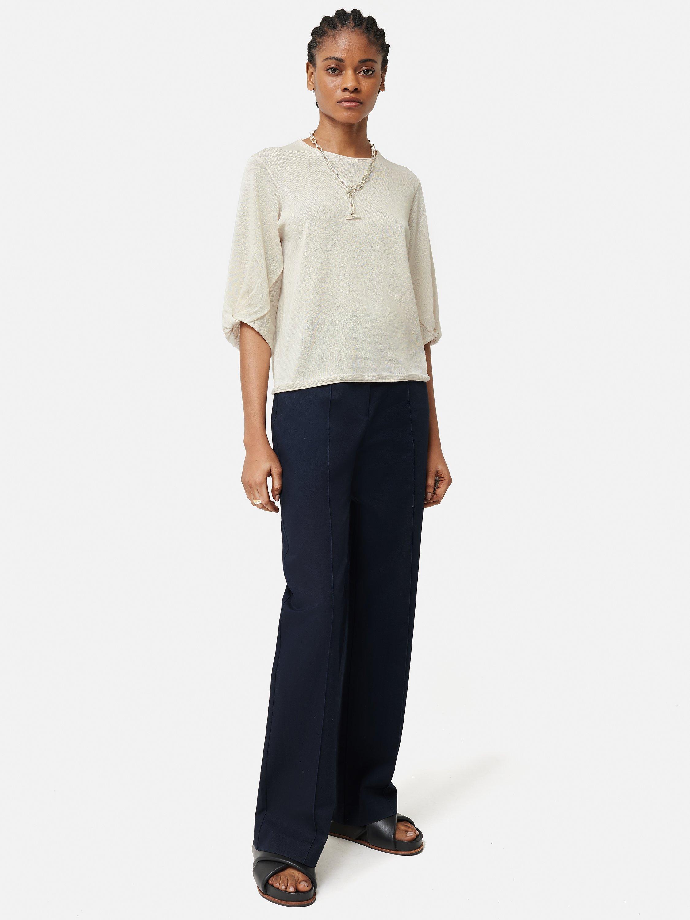 Jigsaw Plain Twist Sleeve Knit Linen Blend Top, Cream