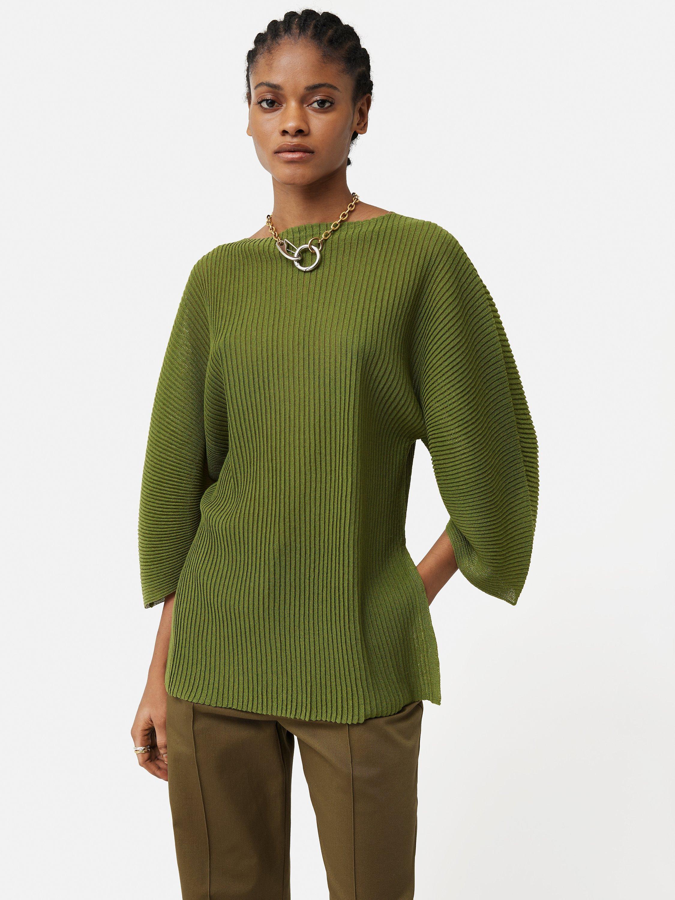Jigsaw Circular Sleeve Linen Blend Knit Top, Green