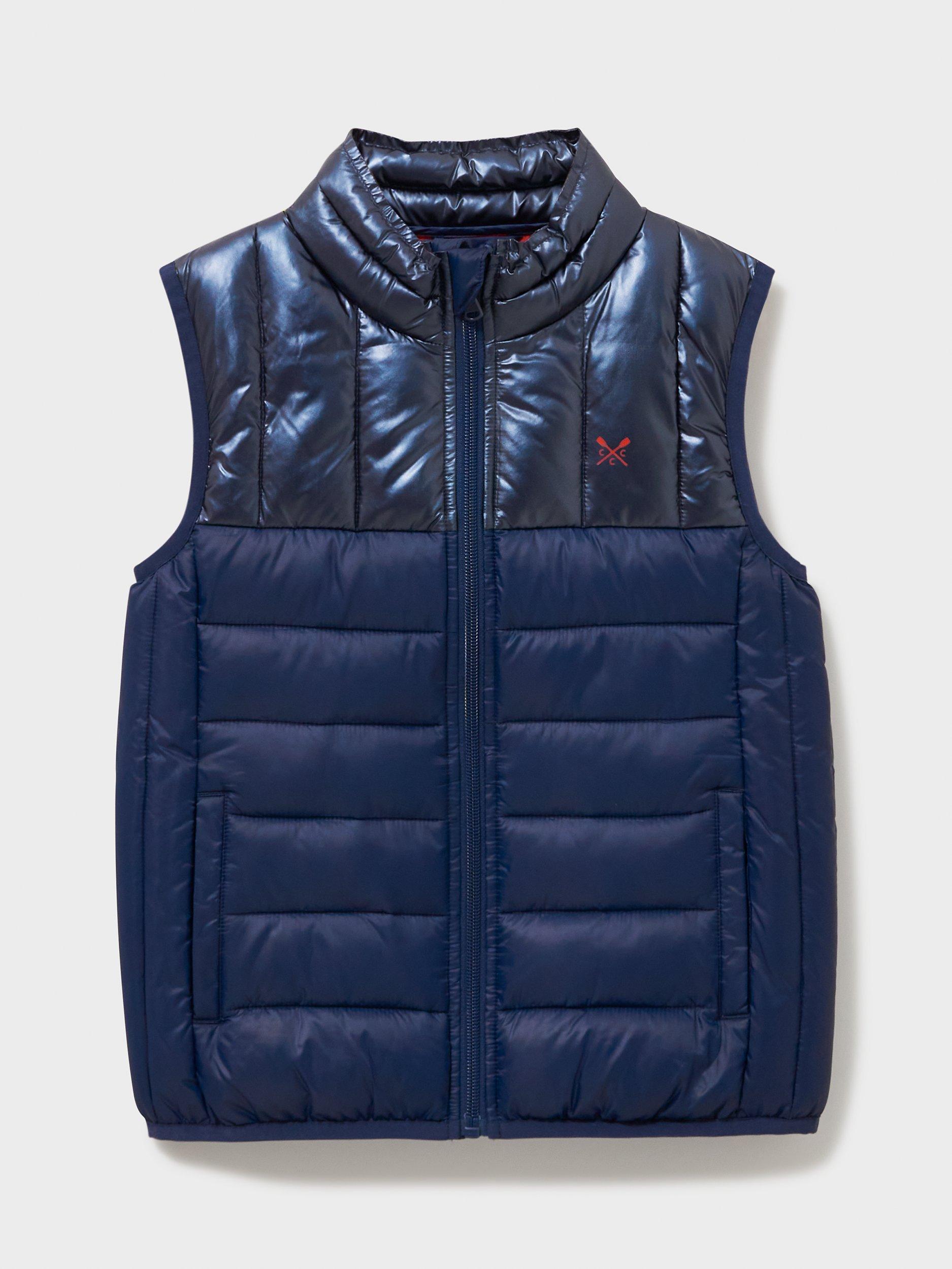 Crew Clothing Kids' Lightweight Mix Fabric Gilet, Navy Blue