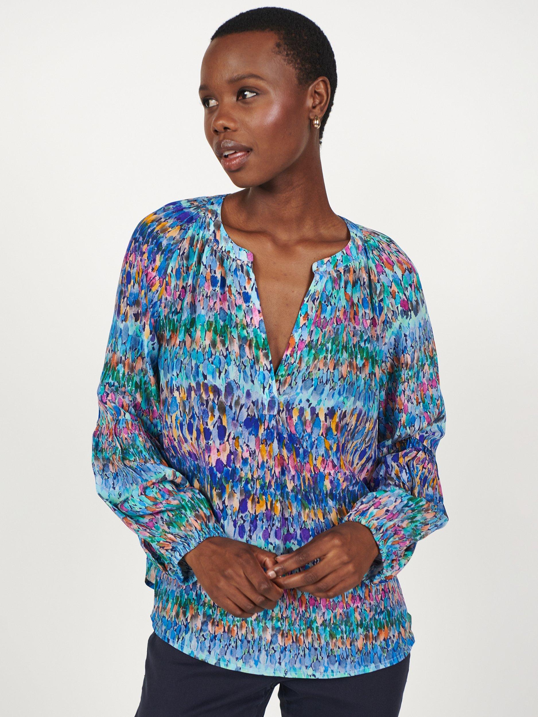 Product image 2 of 6, which shows NRBY Ophelia Silk Shirt, Blue Splash, XS