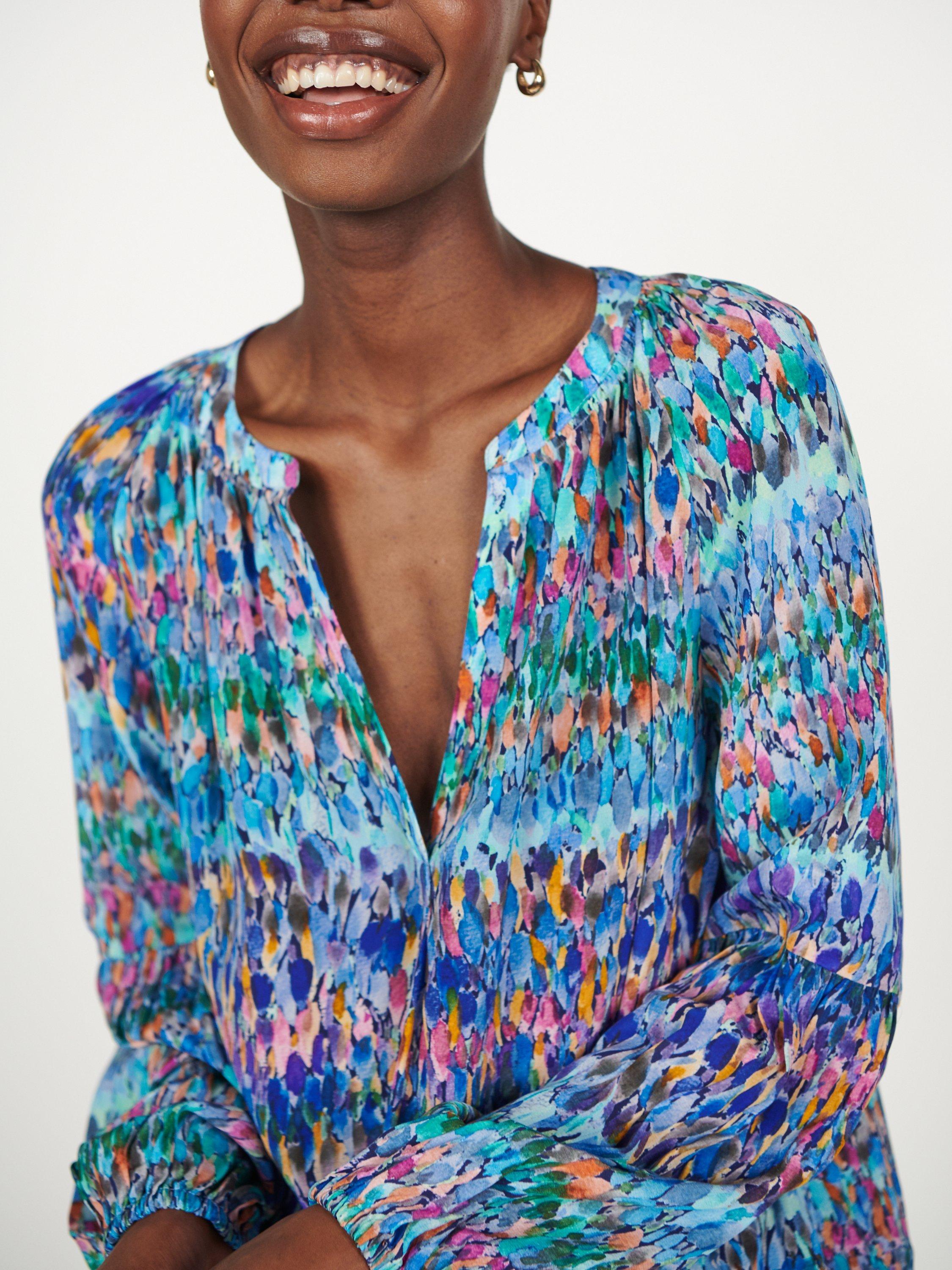 Product image 4 of 6, which shows NRBY Ophelia Silk Shirt, Blue Splash, XS