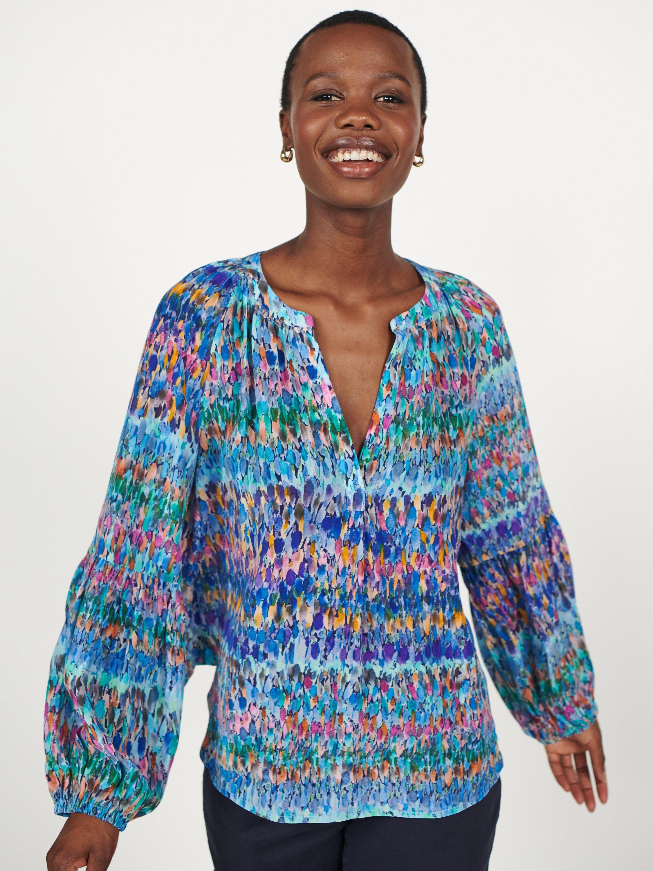 Product image 5 of 6, which shows NRBY Ophelia Silk Shirt, Blue Splash, XS
