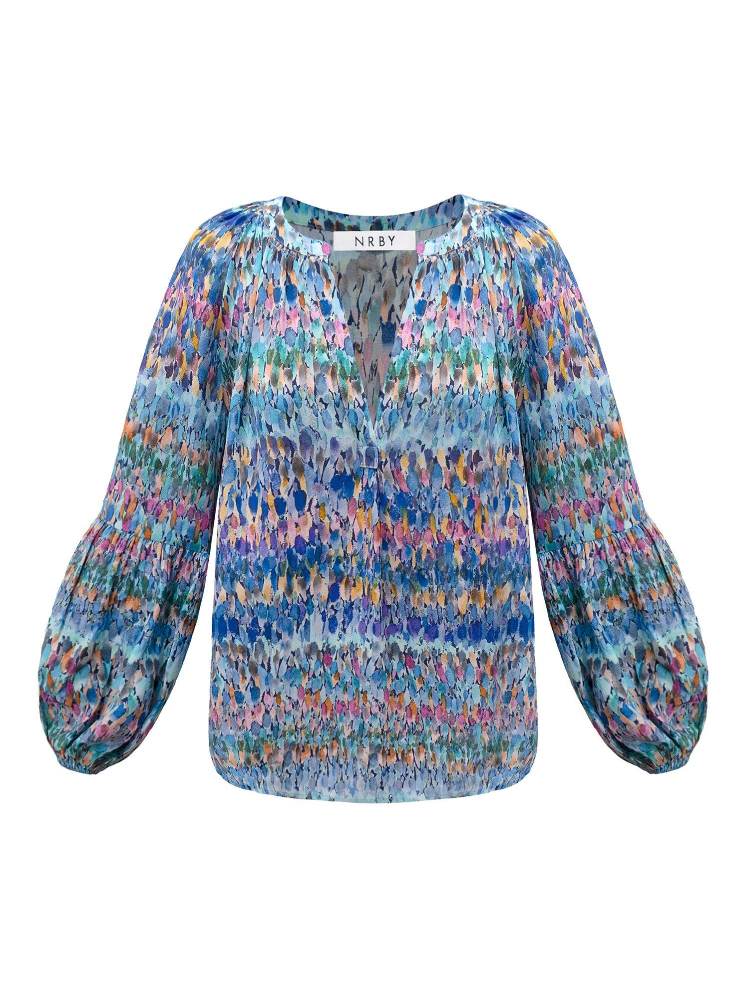 Product image 6 of 6, which shows NRBY Ophelia Silk Shirt, Blue Splash, XS