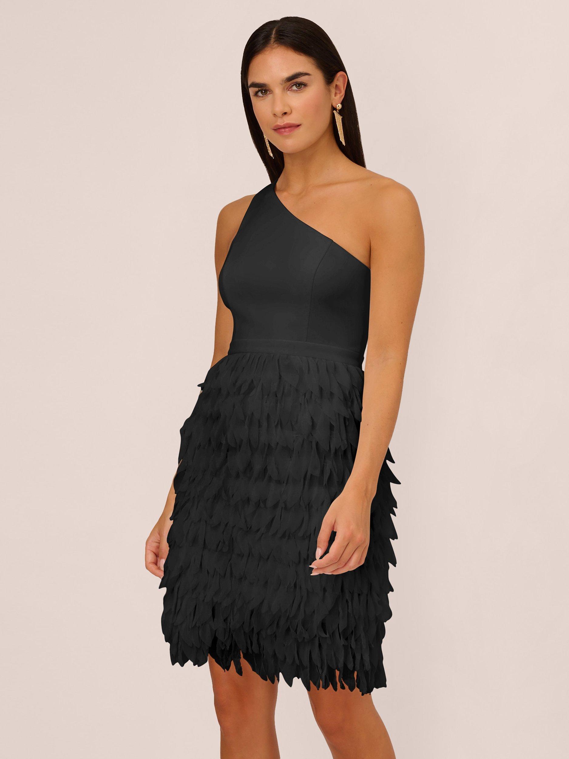 Aidan by Adrianna Papell Chiffon Feather Cocktail Dress Black