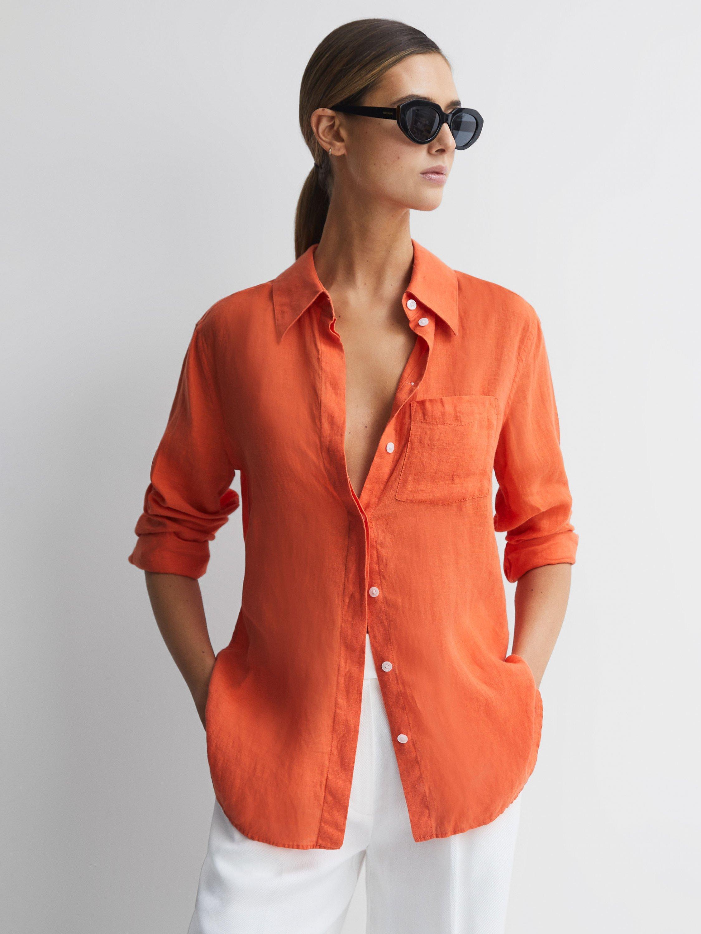Reiss Campbell Linen Shirt, Orange