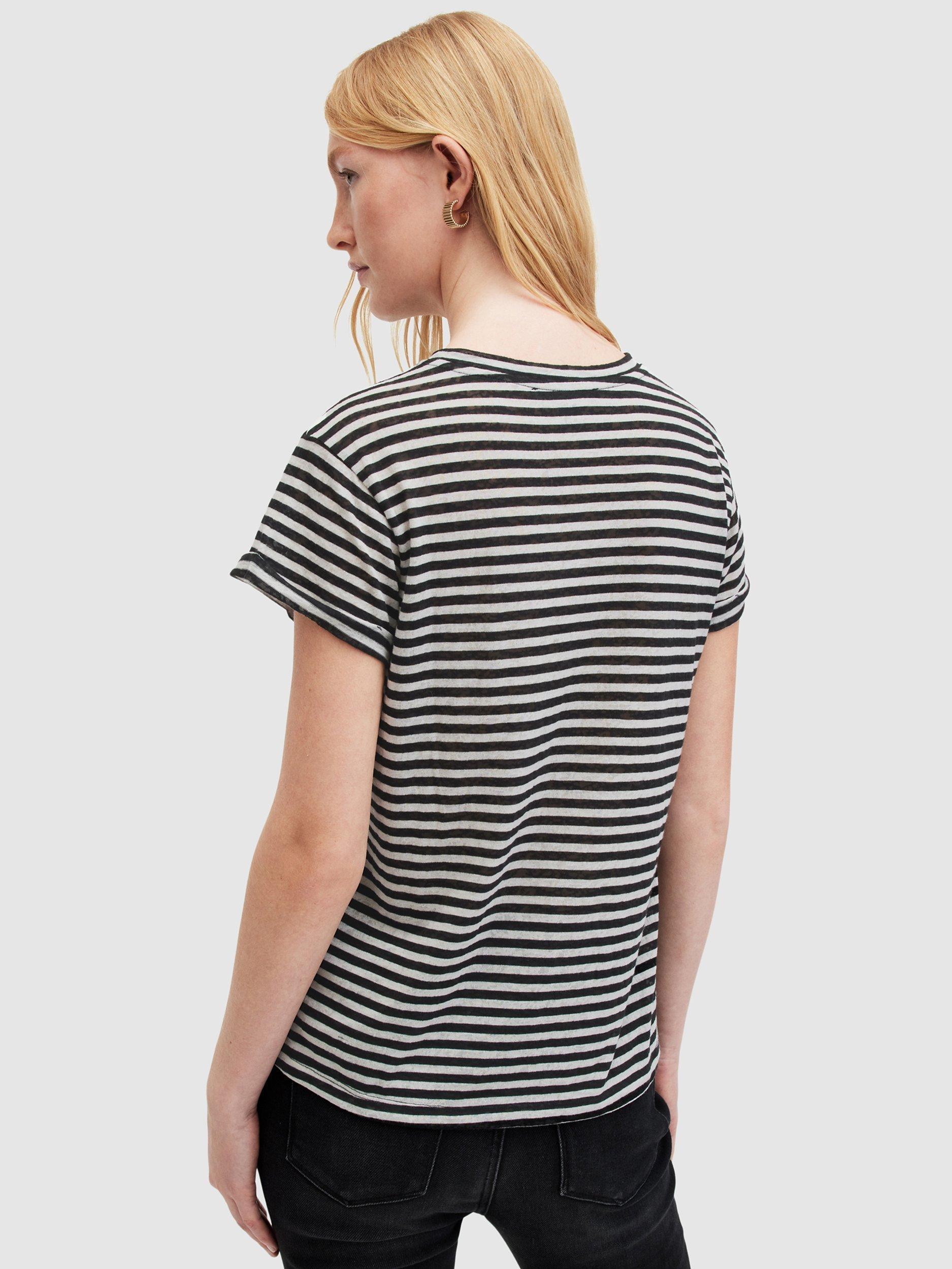 Product image 2 of 8, which shows AllSaints Anna Stripe T-Shirt, Chalk/Ink, 16