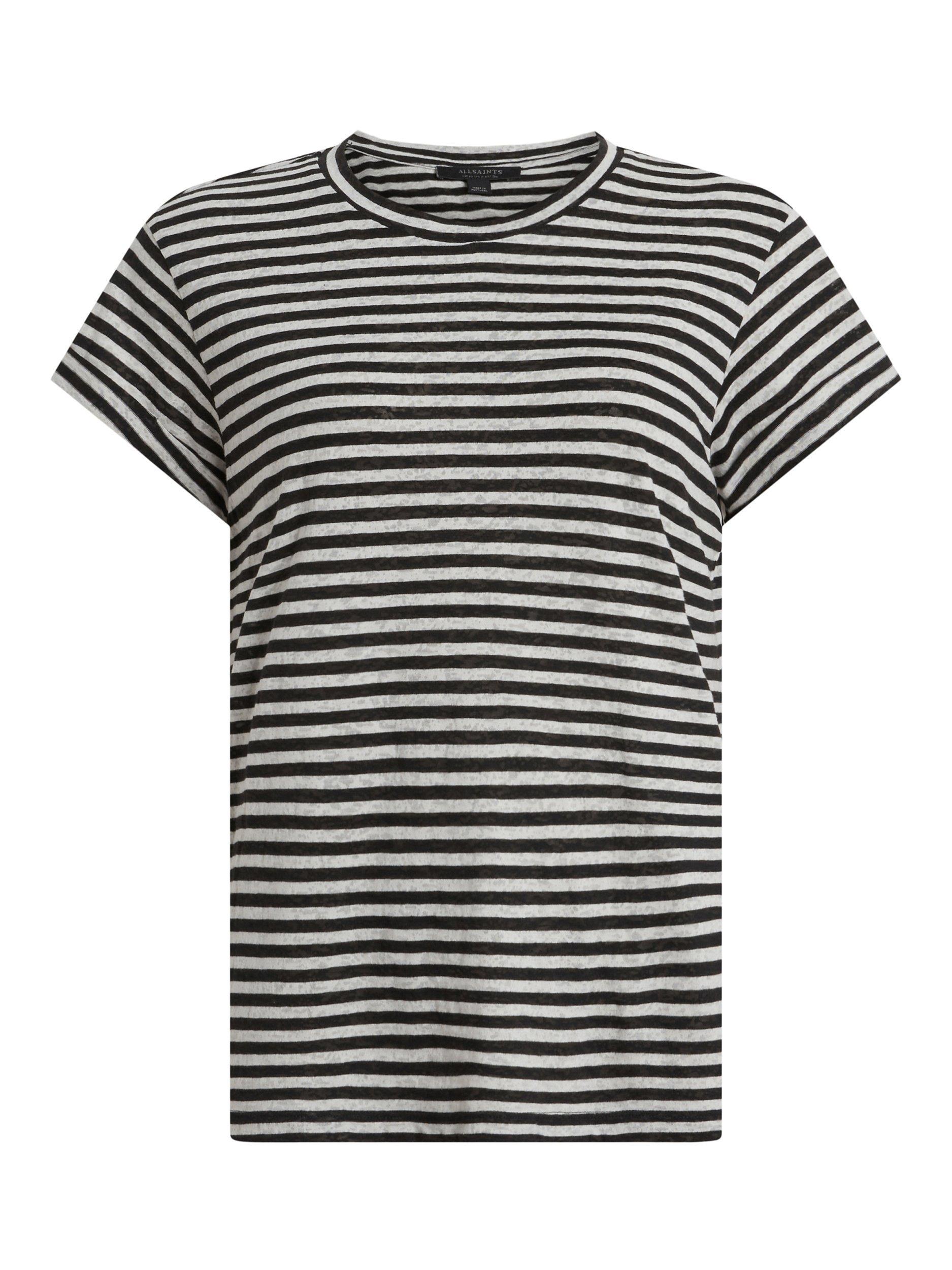 Product image 4 of 8, which shows AllSaints Anna Stripe T-Shirt, Chalk/Ink, 16