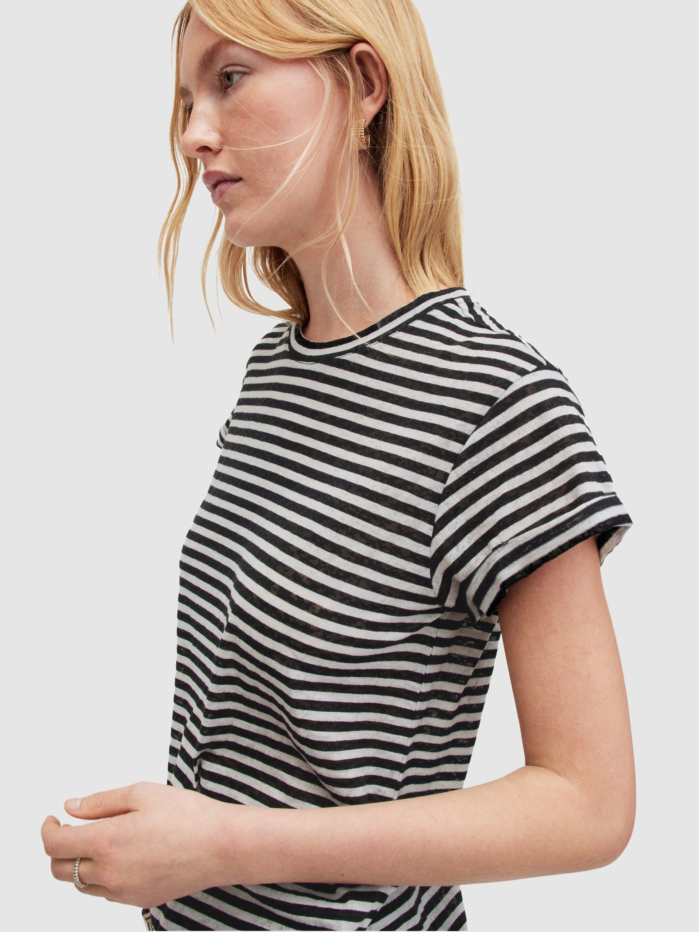 Product image 5 of 8, which shows AllSaints Anna Stripe T-Shirt, Chalk/Ink, 16