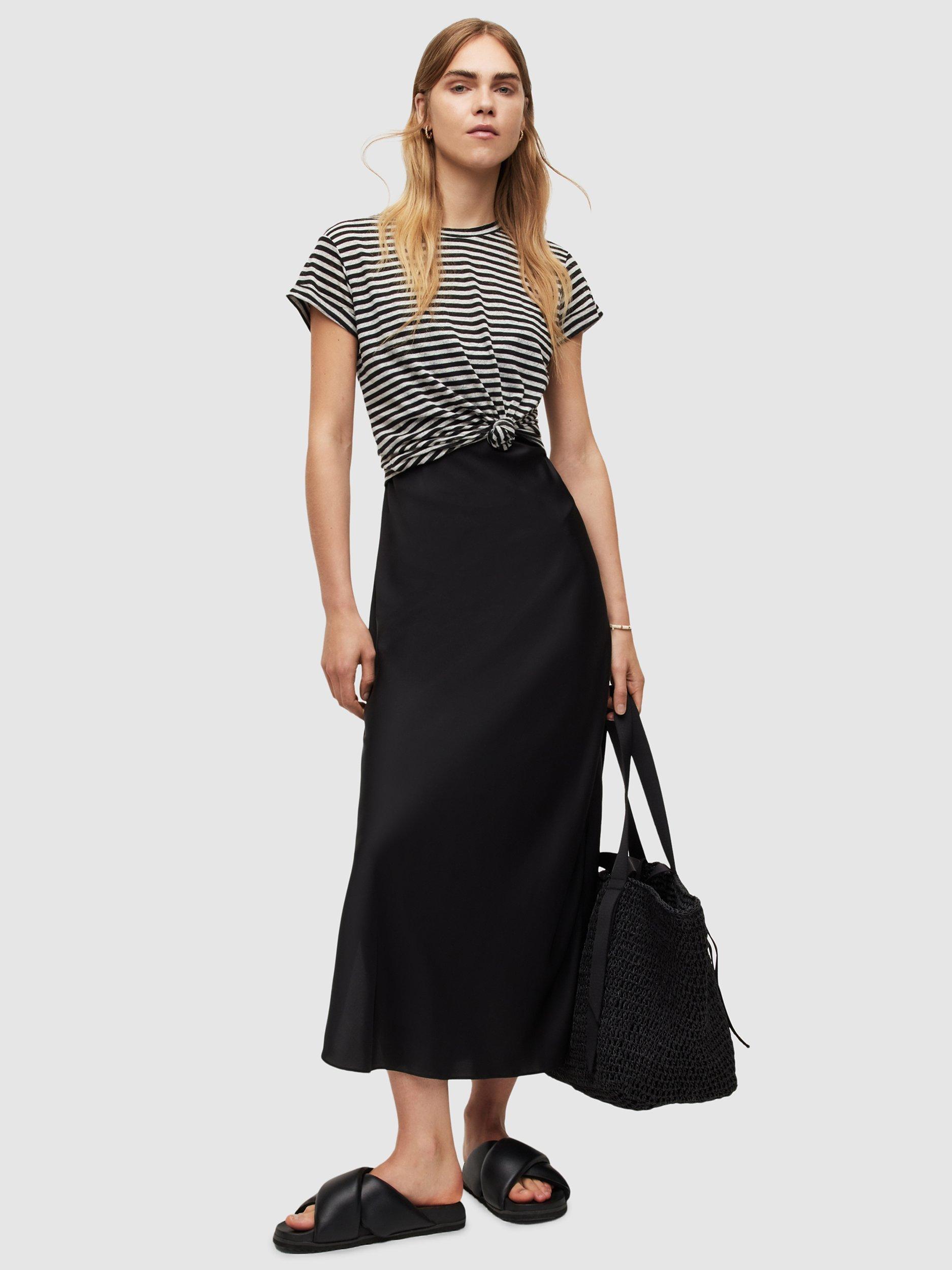 Product image 7 of 8, which shows AllSaints Anna Stripe T-Shirt, Chalk/Ink, 16