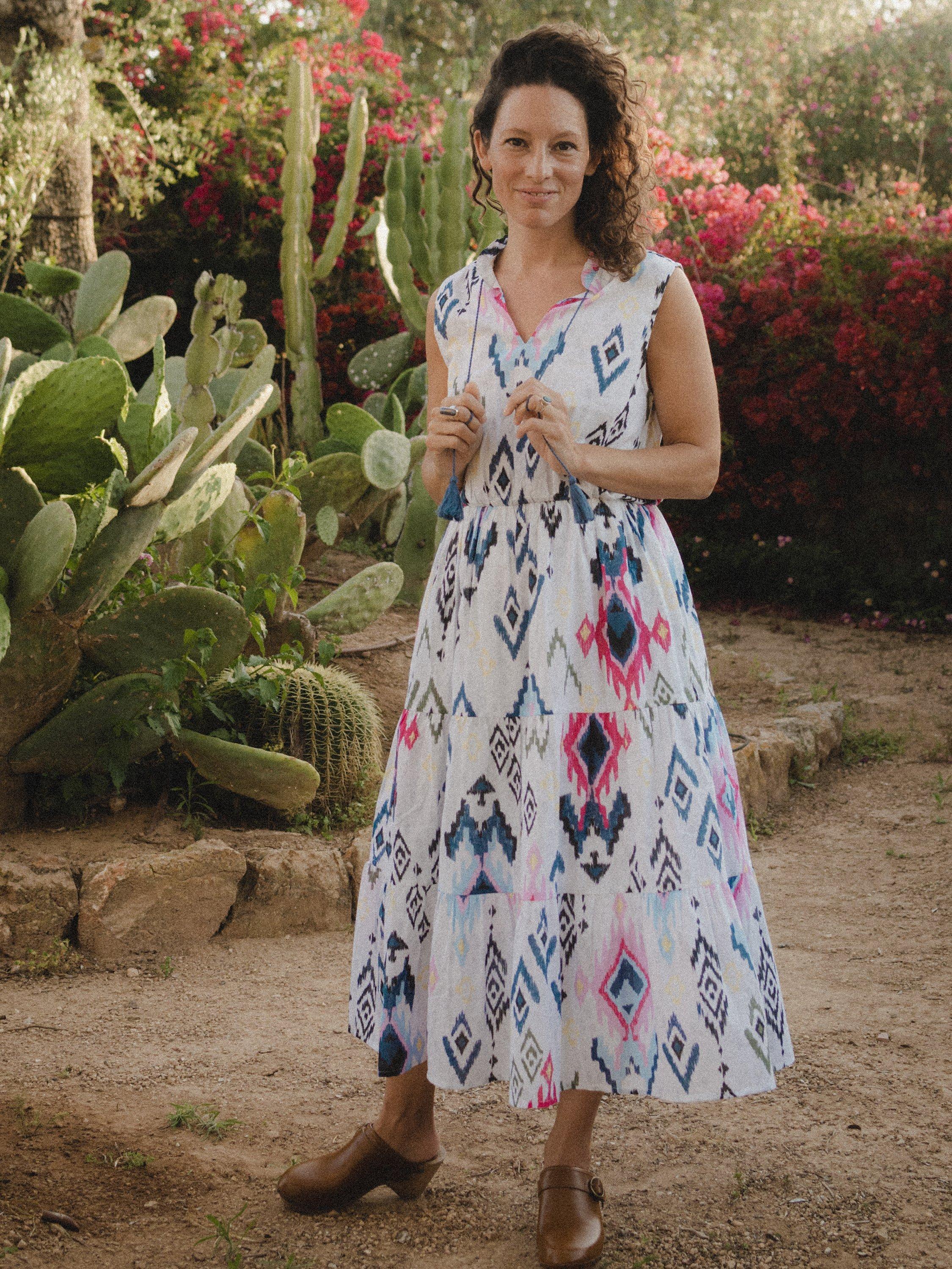 Cape Cove Ikat Cotton Tiered Midi Dress, Multi