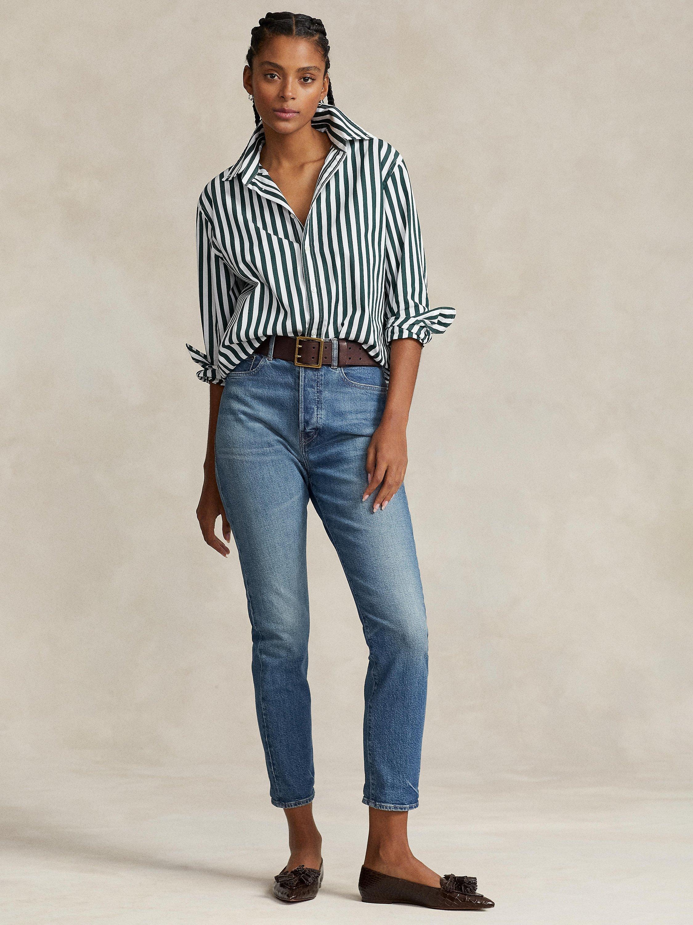 Polo Ralph Lauren Stripe Relaxed Fit Shirt, Olive/White