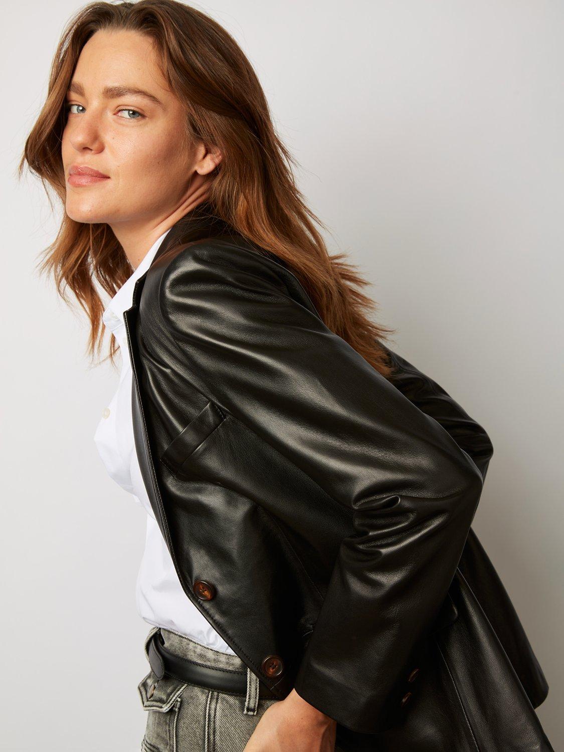 Gerard Darel Nahelle Plain Leather Jacket, Black