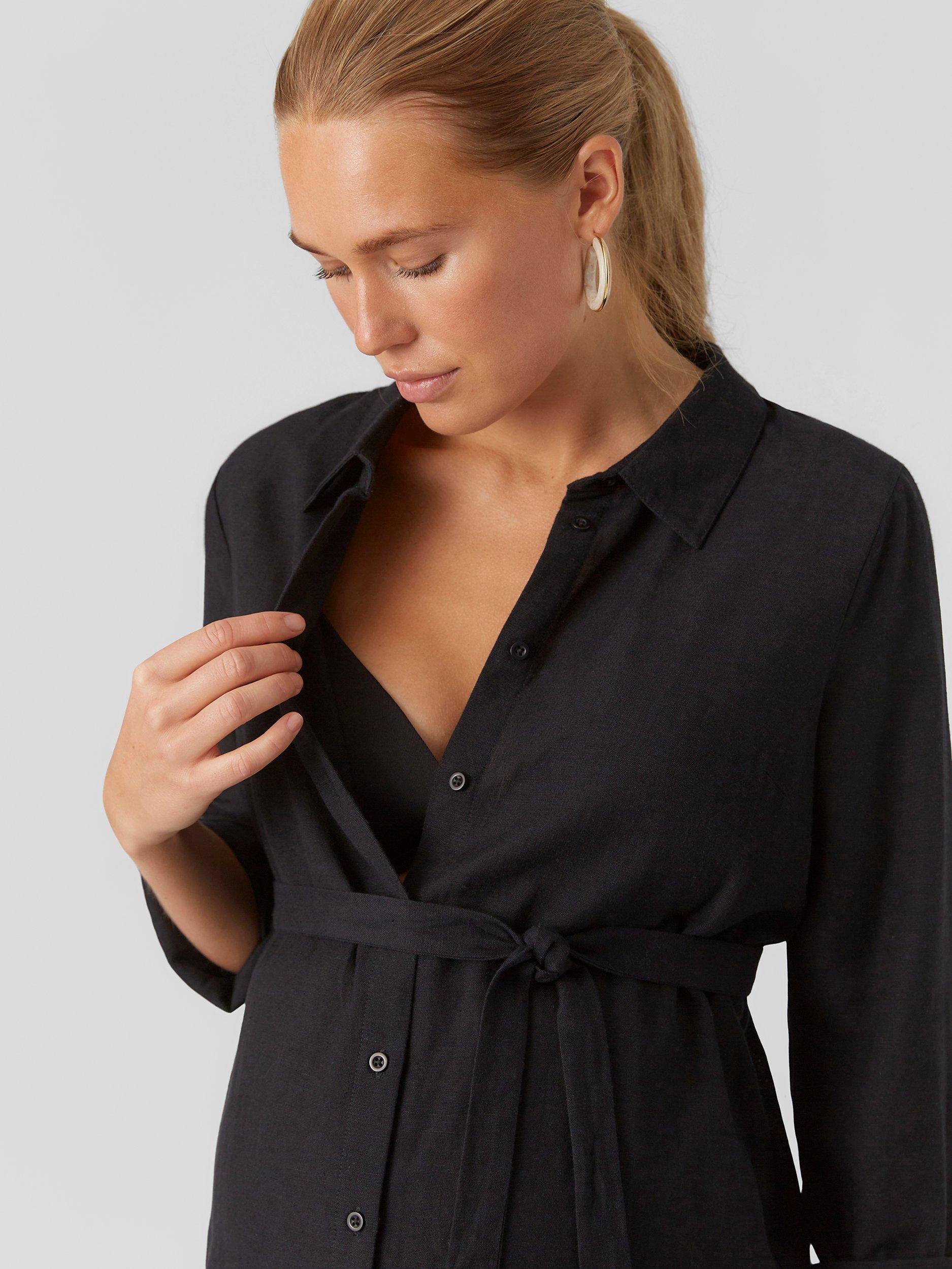 Mamalicious Petra Plain Belted Maternity Shirt, Black