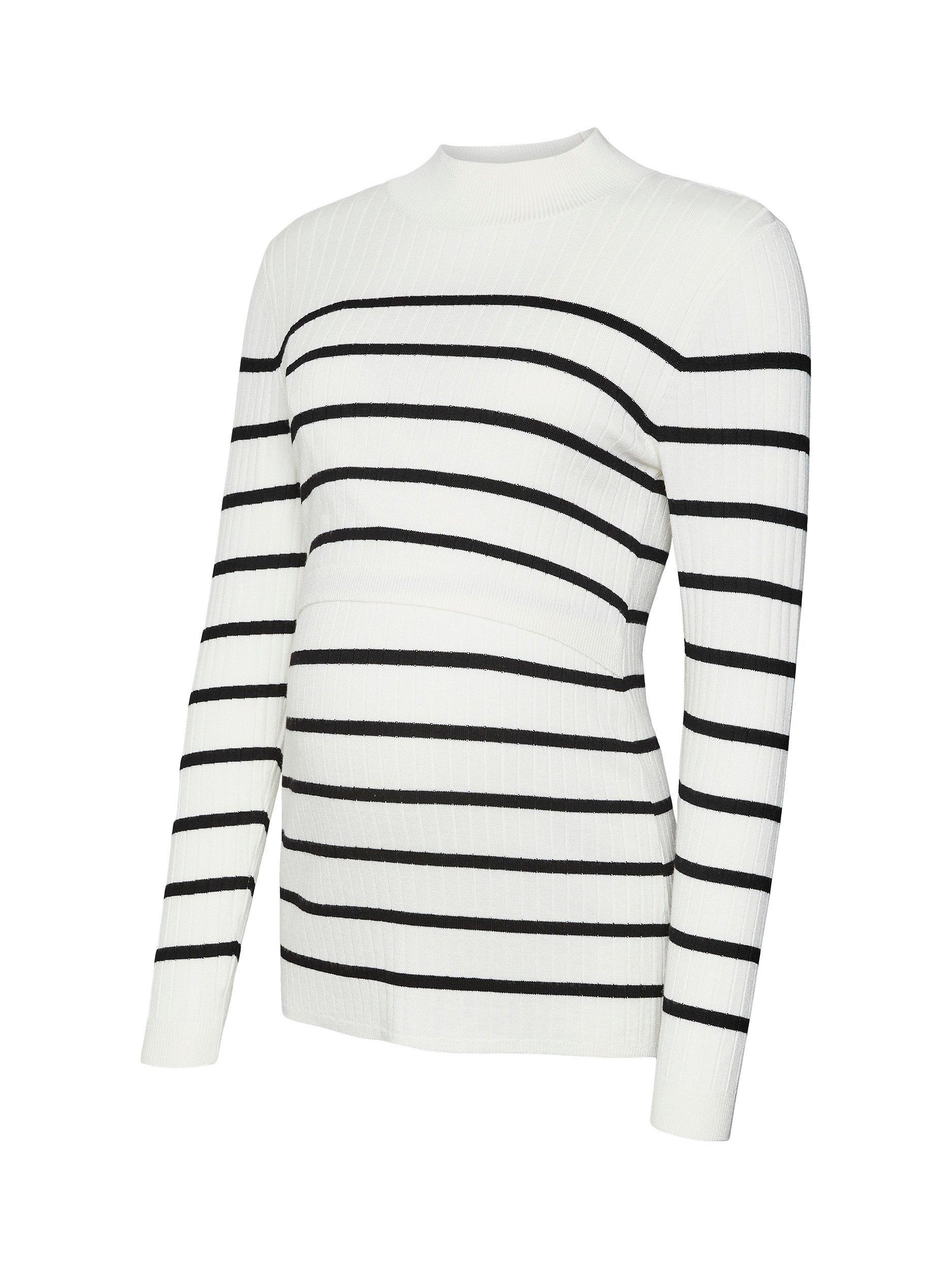Mamalicious Newsiv Stripe Knit Maternity & Nursing Top, Snow White/Black