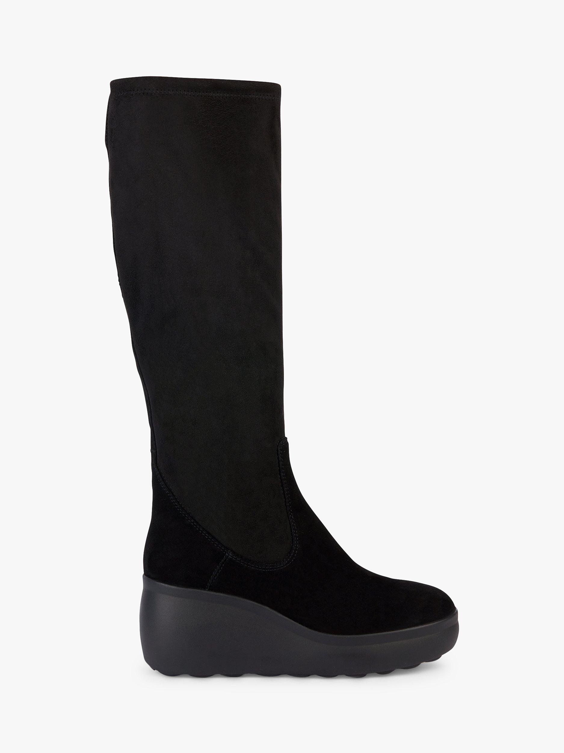 Geox Spherica EC9 Suede Blend Knee High Boots, Black