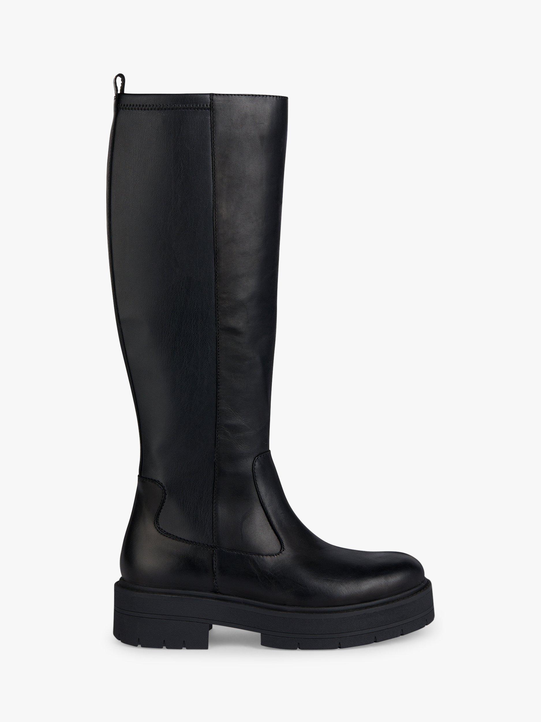 Geox Spherica EC7 Leather Blend Knee High Boots, Black