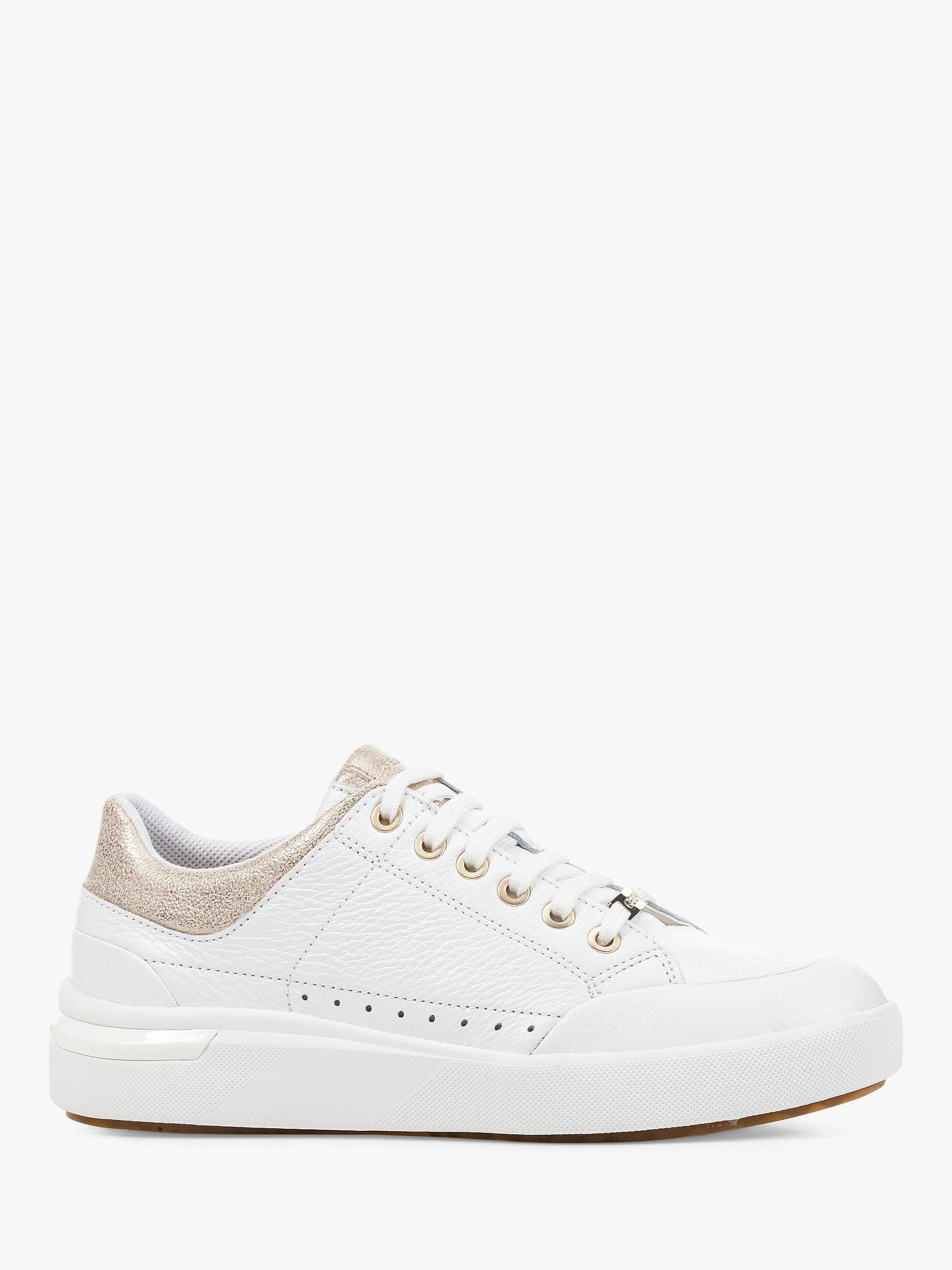 Product image 1 of 6, which shows Geox Dalyla Low Top Leather Trainers, White/Champagne, 3