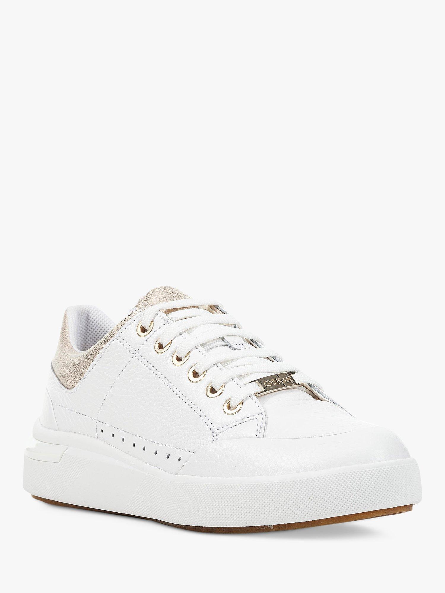 Product image 2 of 6, which shows Geox Dalyla Low Top Leather Trainers, White/Champagne, 3