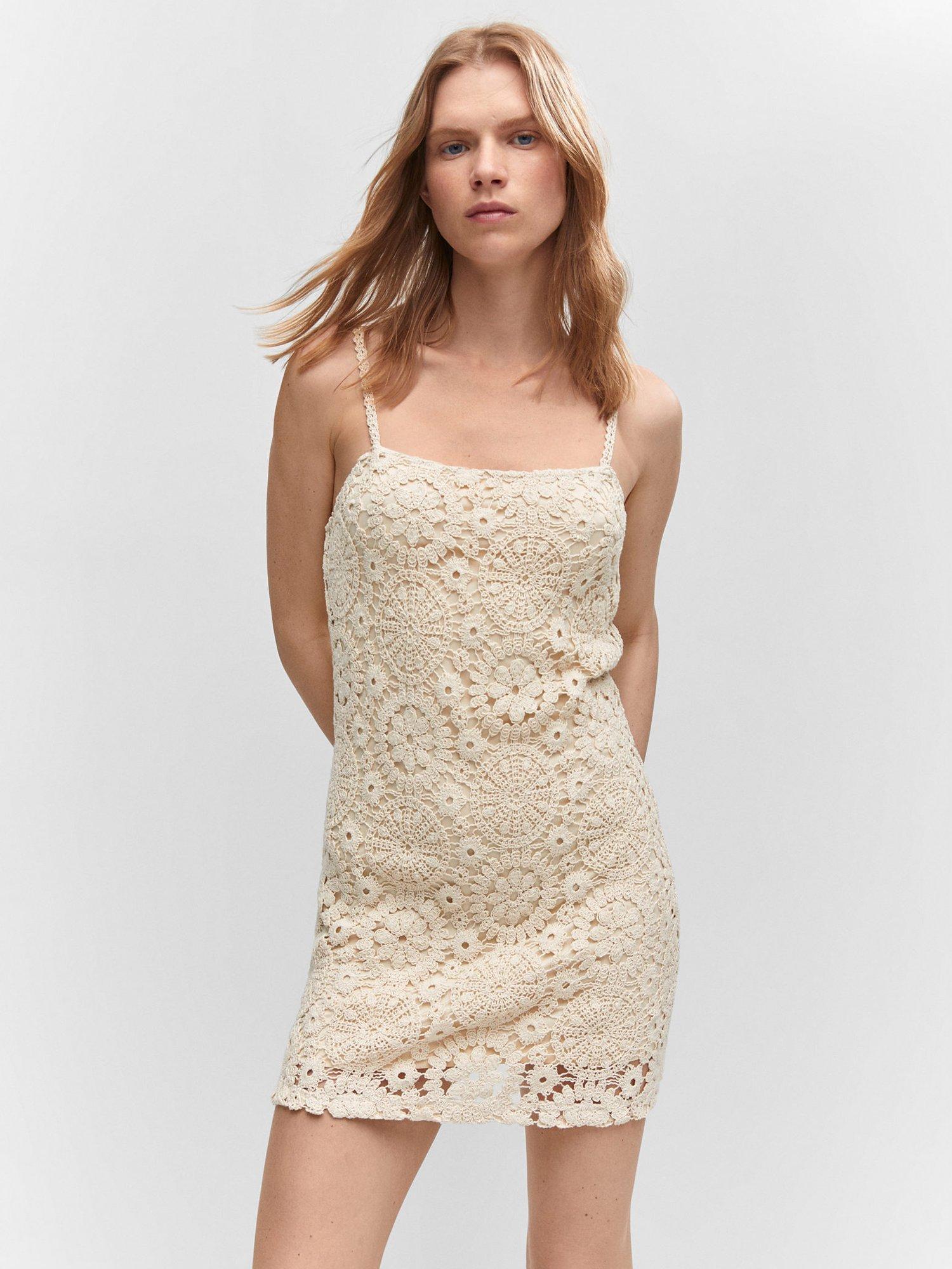 Mango Dalias Crochet Mini Dress, Light Beige