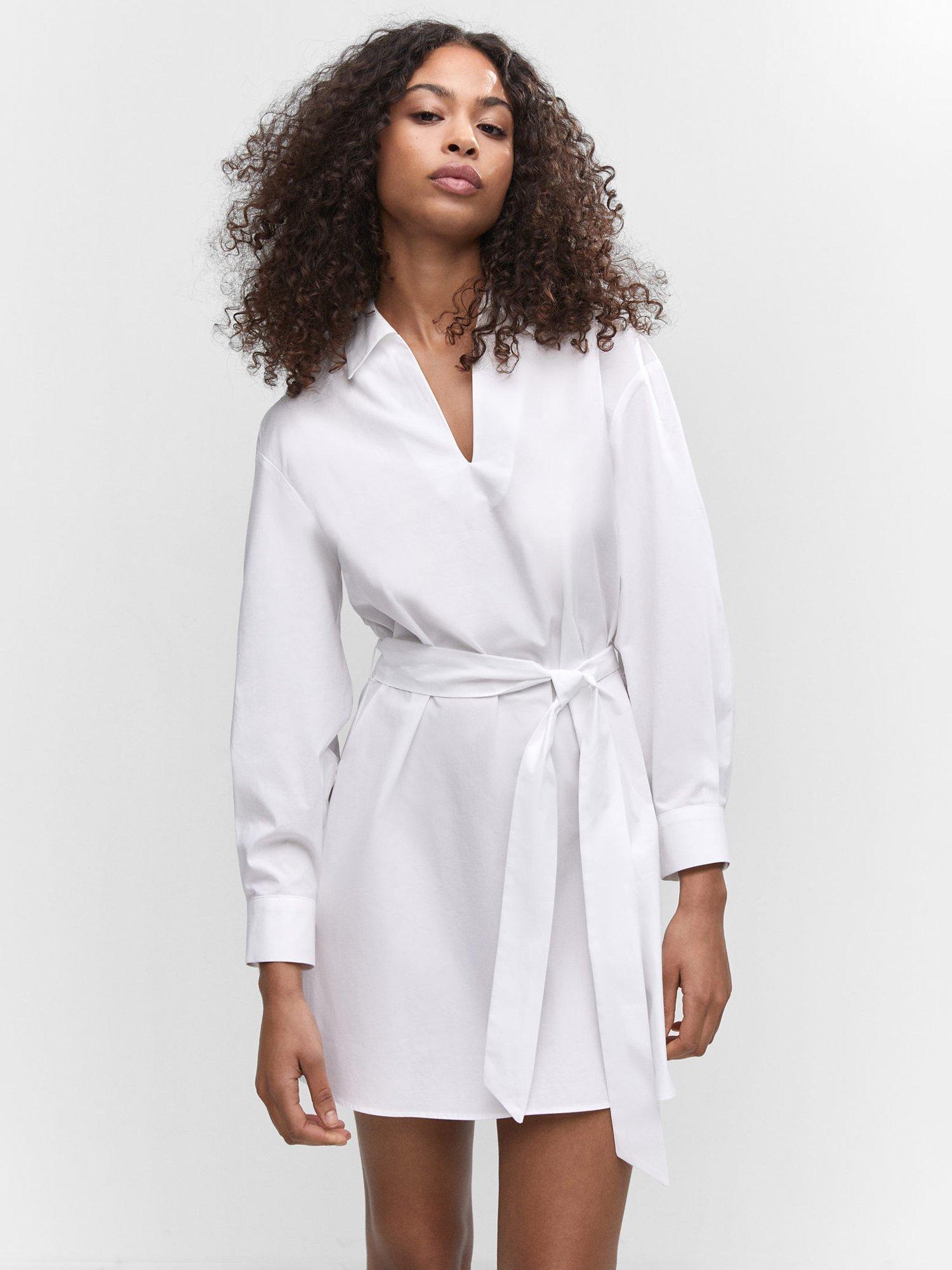 Mango Pop Cotton Belted Dress, Natural White