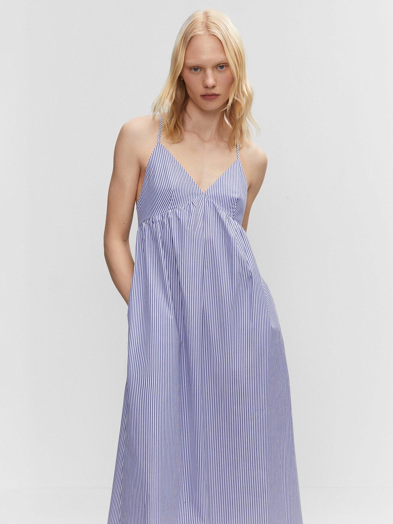 Mango Bretzel Stripe Midi Dress, Navy/White