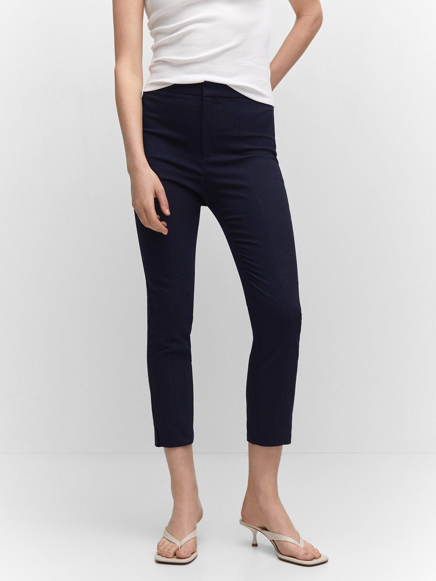 Mango Malu Cropped Slim Trousers, Navy