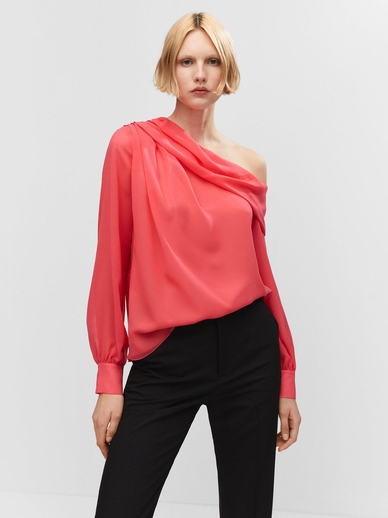 Mango Lao Oversized Asymmetric Blouse, Bright Red