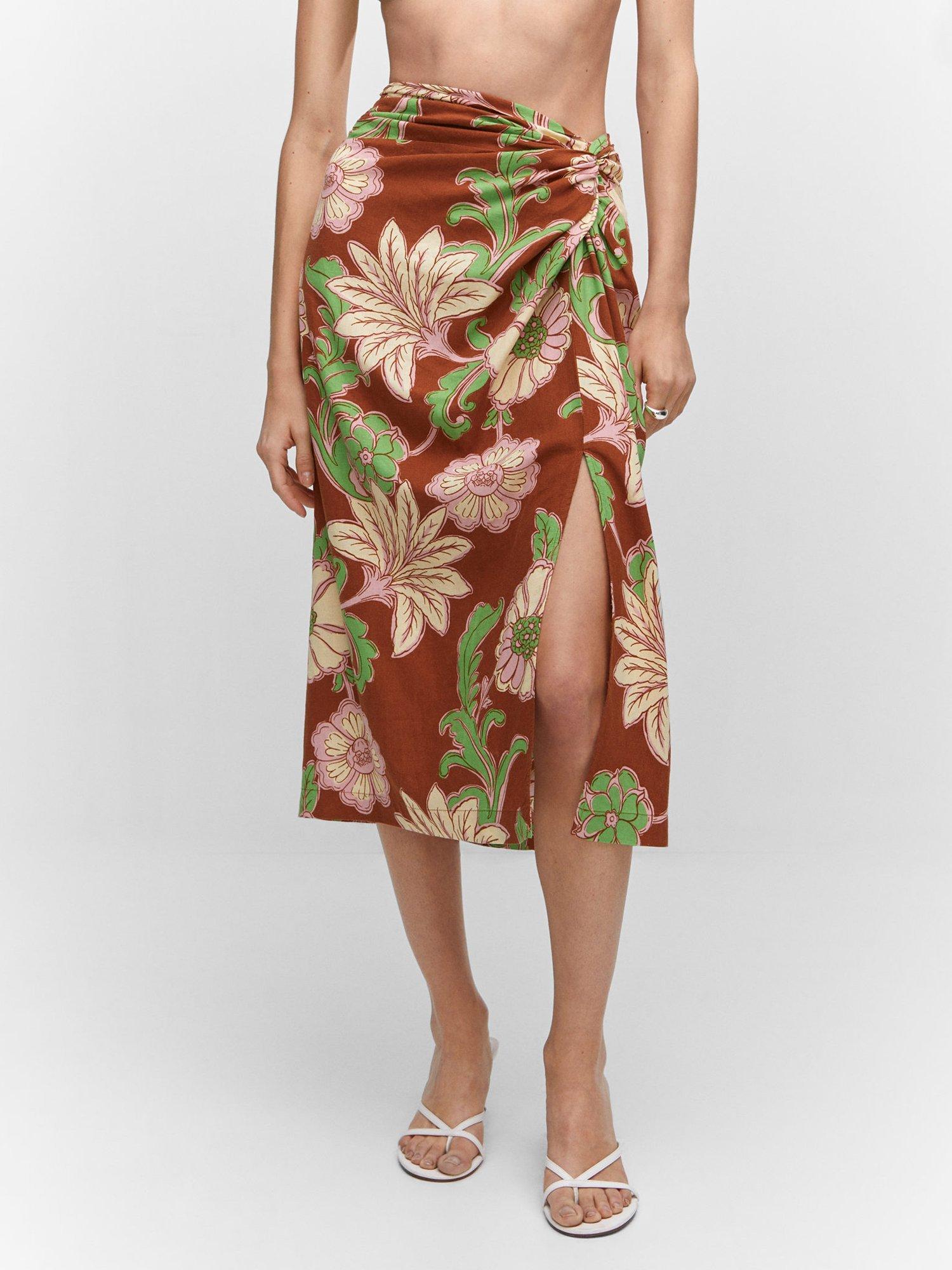 Mango Nuti Knot Detail Skirt, Brown